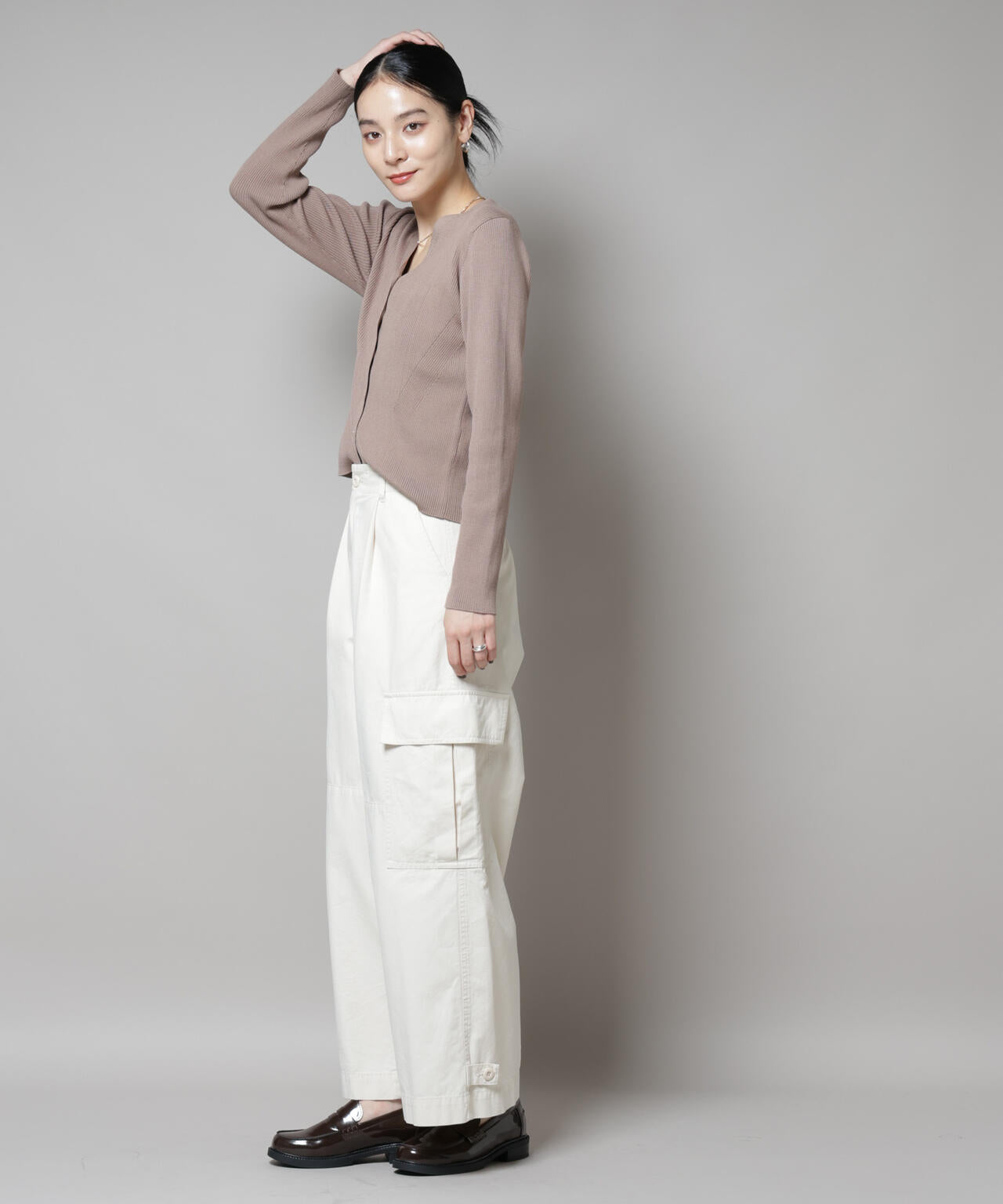 CICA&UVカット加工Vネックリブカーディガン 6695222314