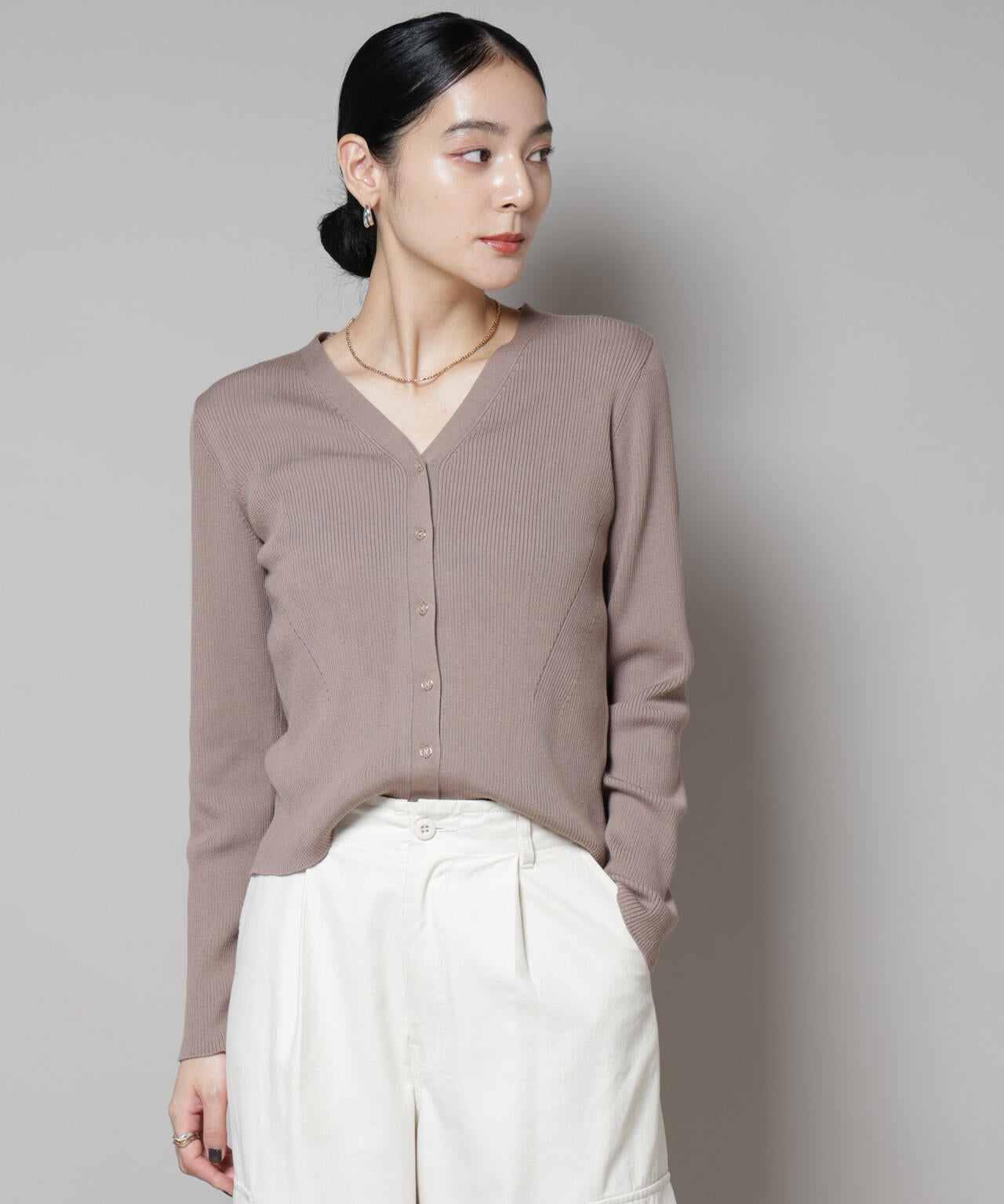 CICA&UVカット加工Vネックリブカーディガン 6695222314