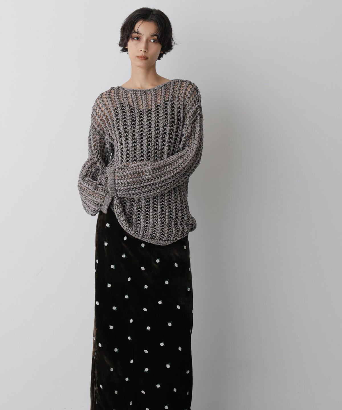 「STEVELOUR」シャイニーレースニットトップス 6695222327