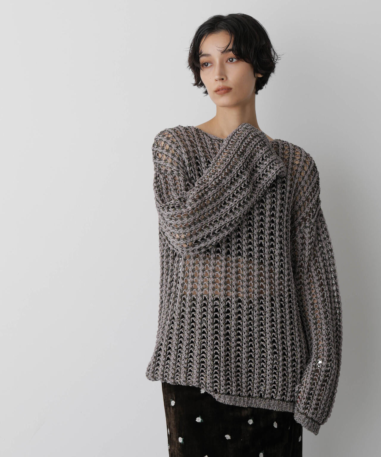 「STEVELOUR」シャイニーレースニットトップス 6695222327