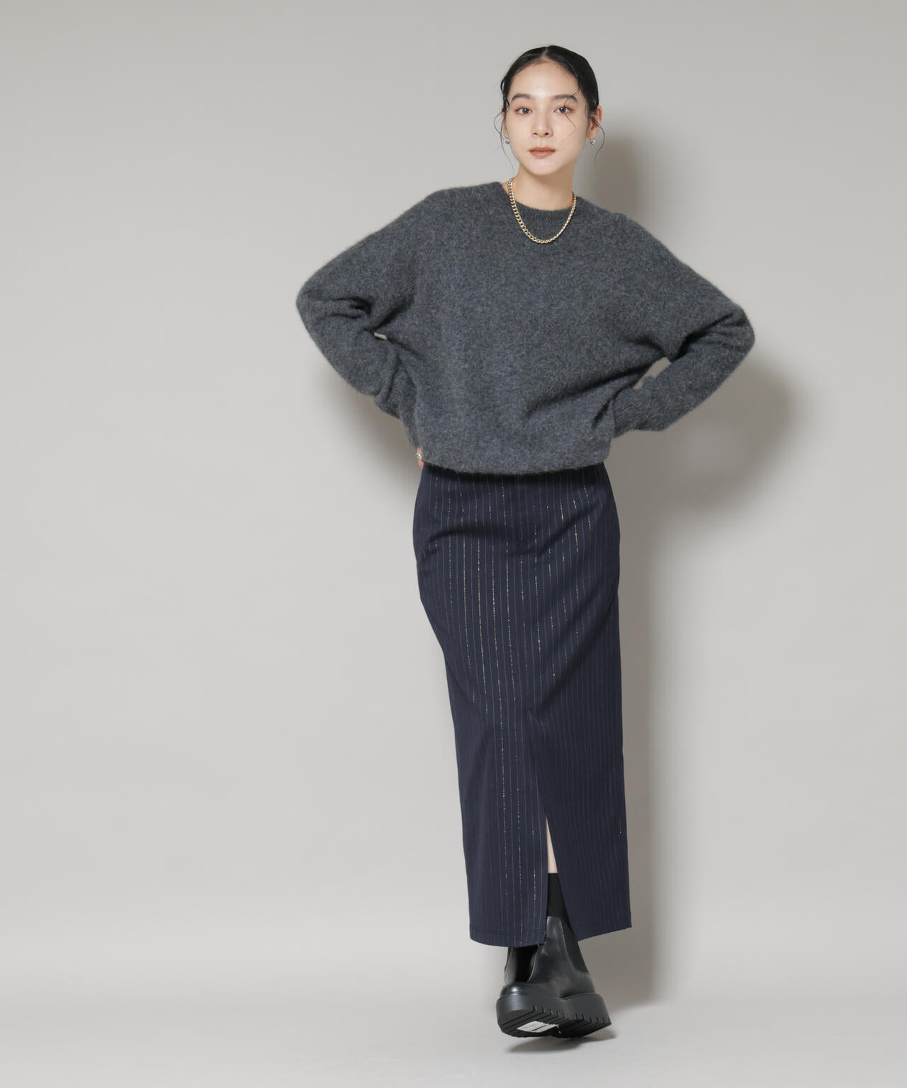 ラメストライプスーチングIラインスカート 6695230313