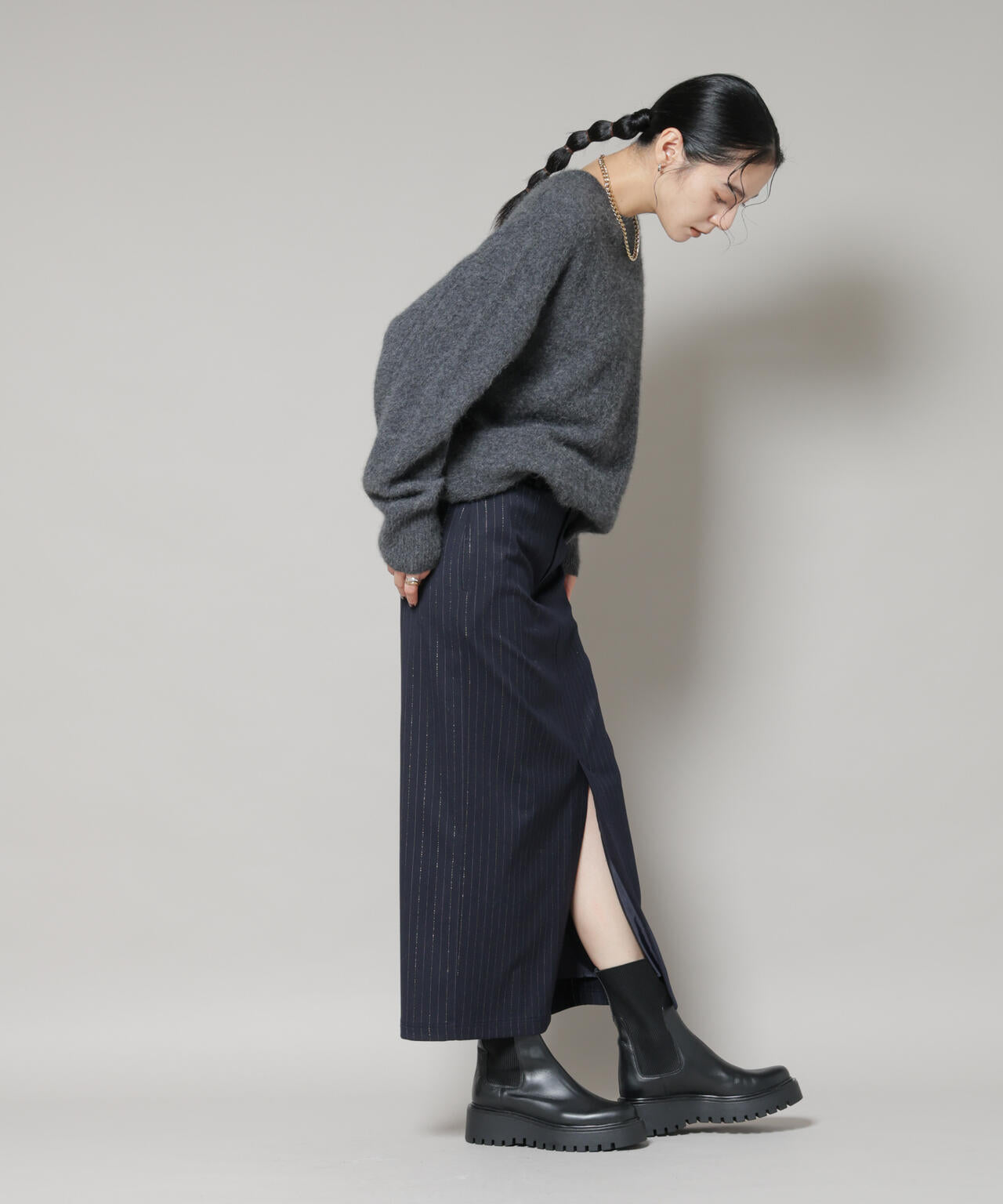 ラメストライプスーチングIラインスカート 6695230313