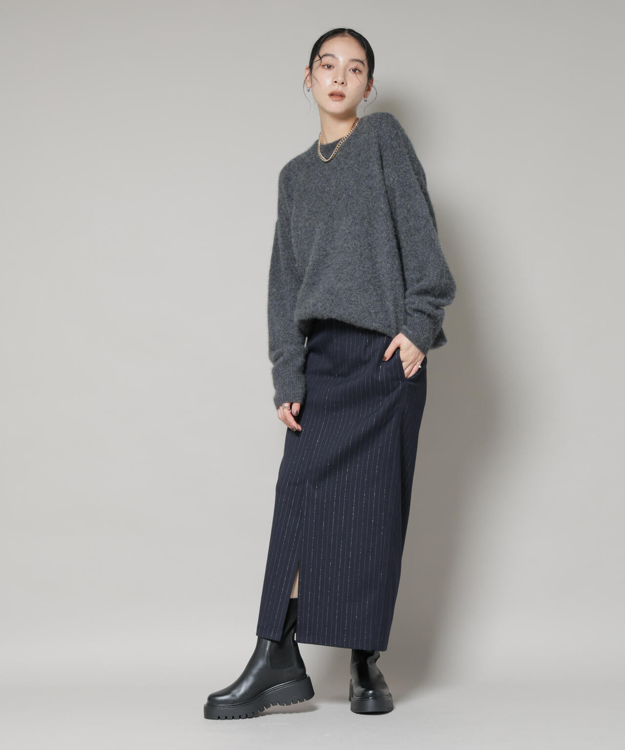 ラメストライプスーチングIラインスカート 6695230313