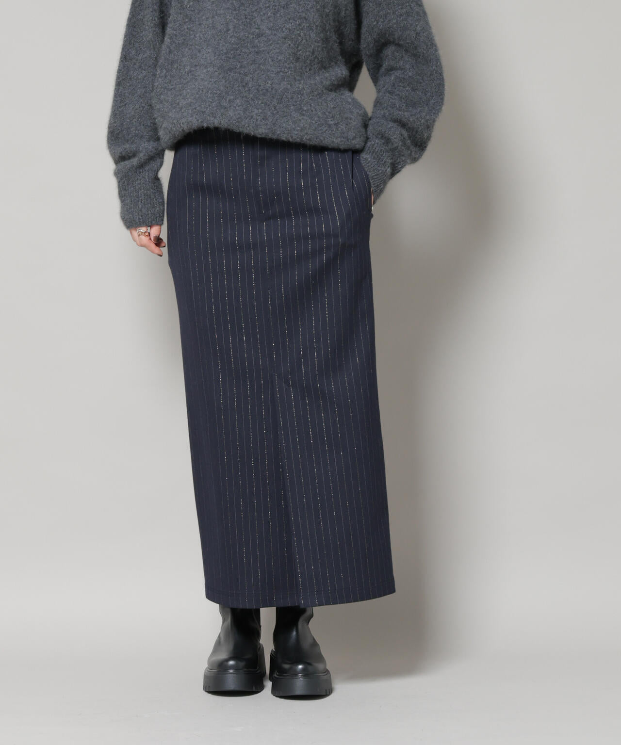 ラメストライプスーチングIラインスカート 6695230313