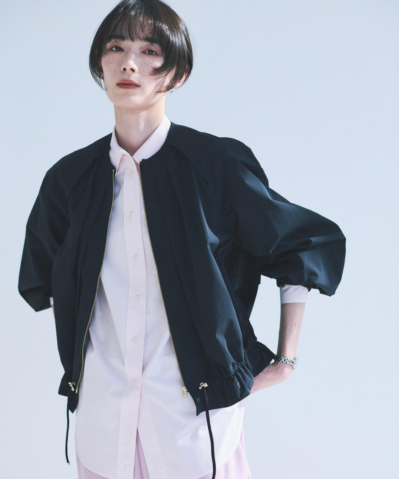 ノーカラードロストタックブルゾン 6696112303