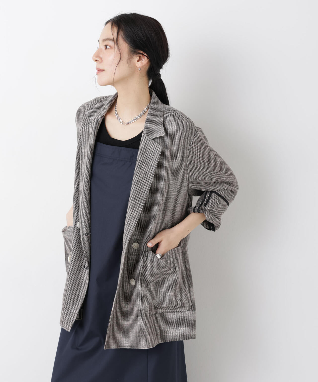 カラミ織りダブルジャケット(セットアップ可) 6696116313