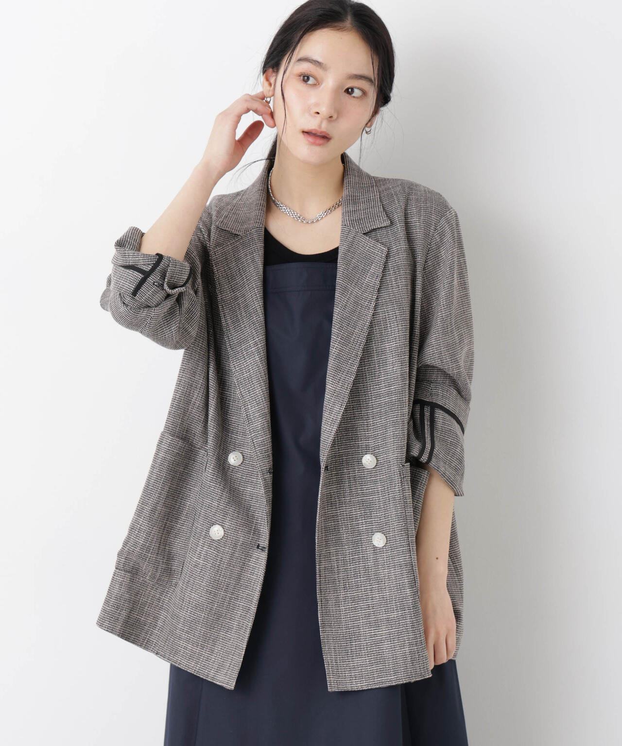 カラミ織りダブルジャケット(セットアップ可) 6696116313