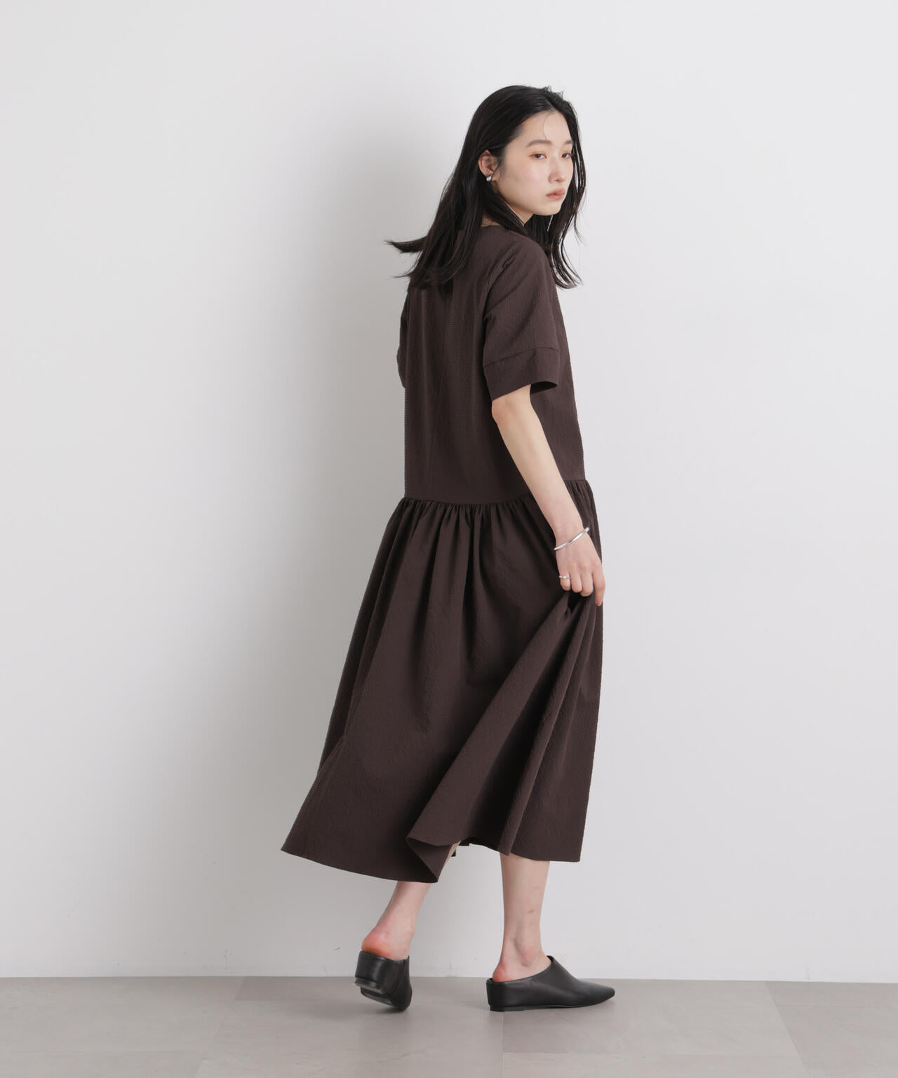 ギャザーティアードサッカーワンピース 6696119308