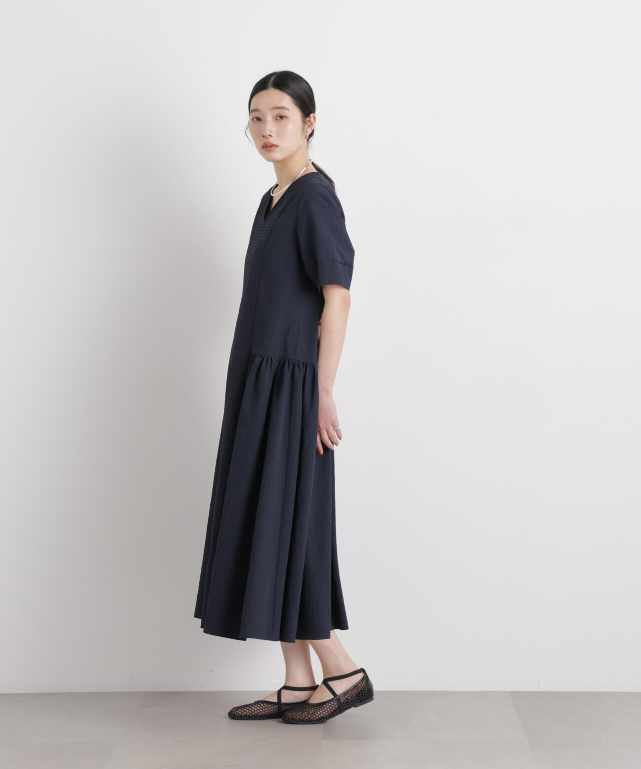 ギャザーティアードサッカーワンピース 6696119308