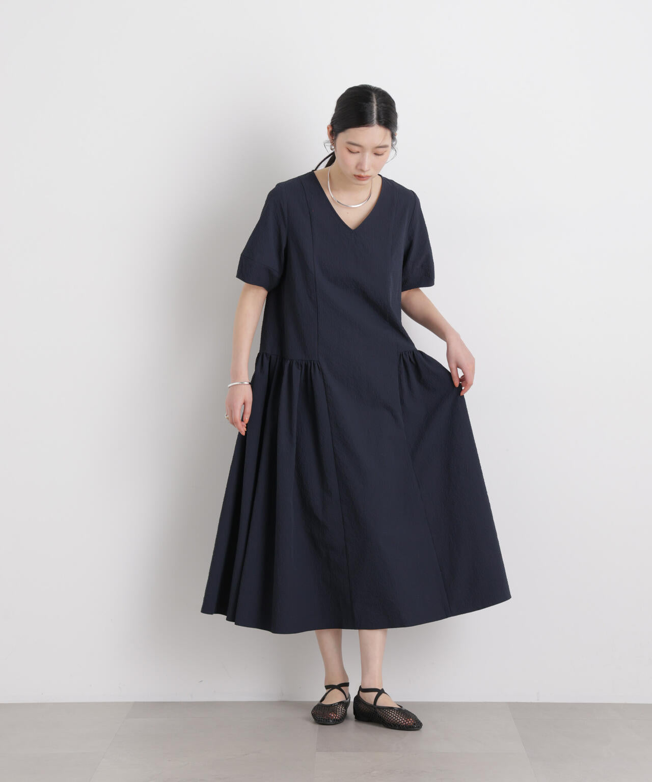 ギャザーティアードサッカーワンピース 6696119308