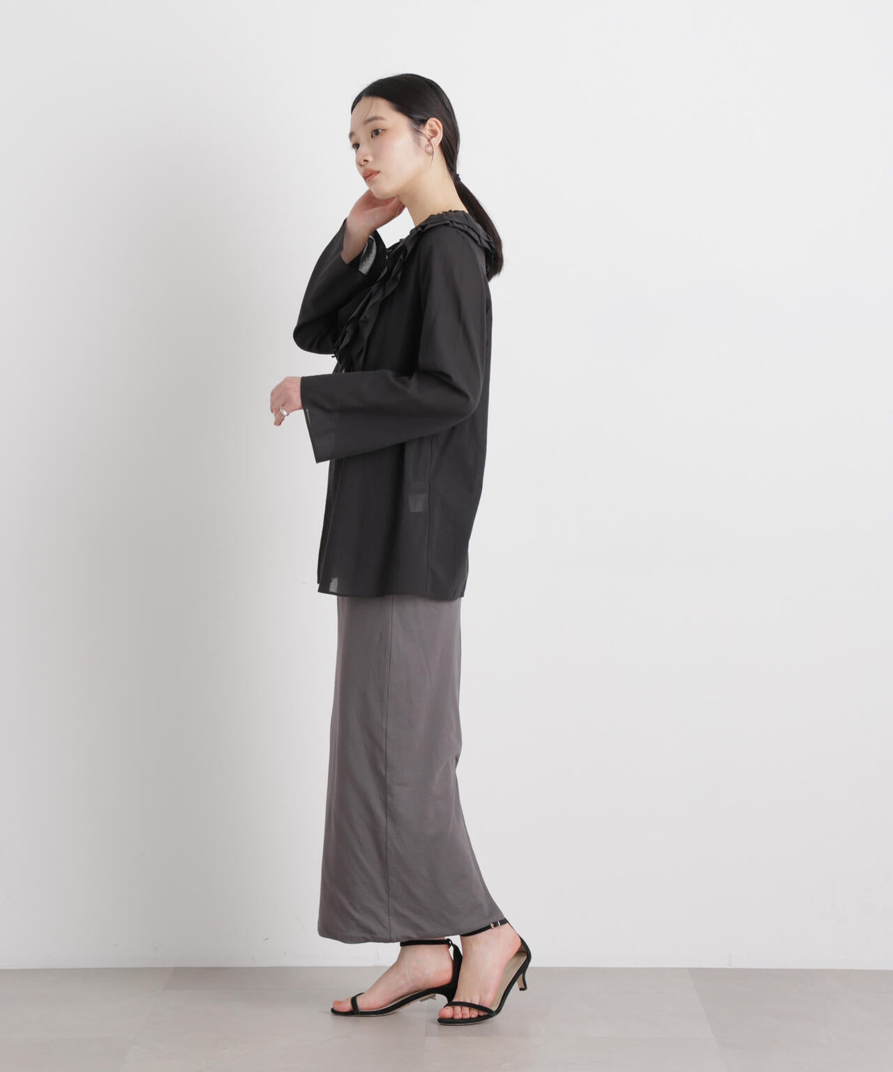 コットンシフォンフリルブラウス 6696120314