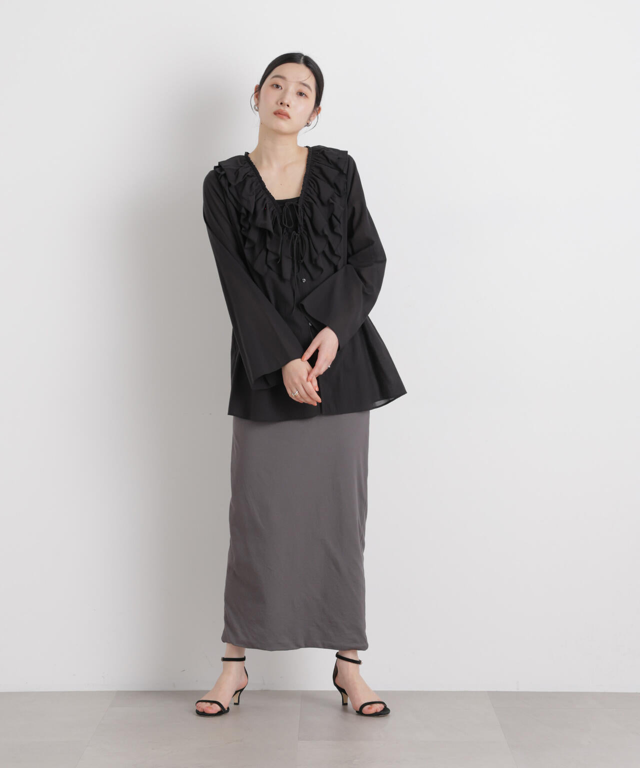 コットンシフォンフリルブラウス 6696120314