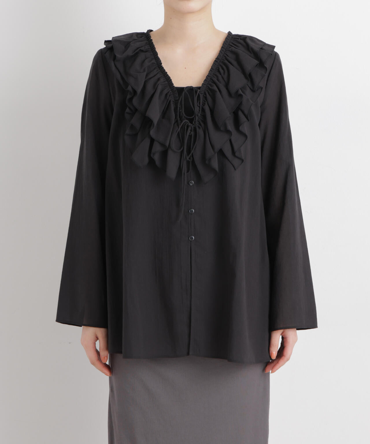 コットンシフォンフリルブラウス 6696120314