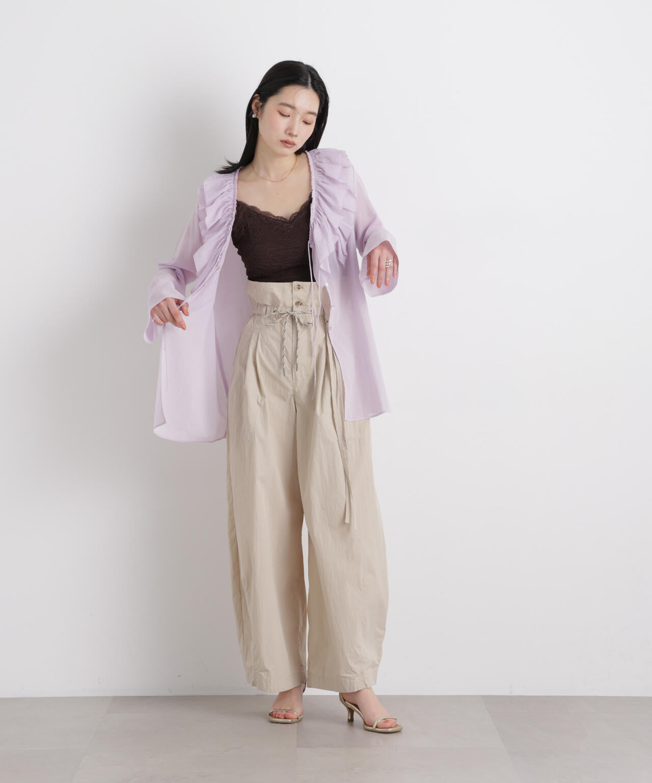 コットンシフォンフリルブラウス 6696120314