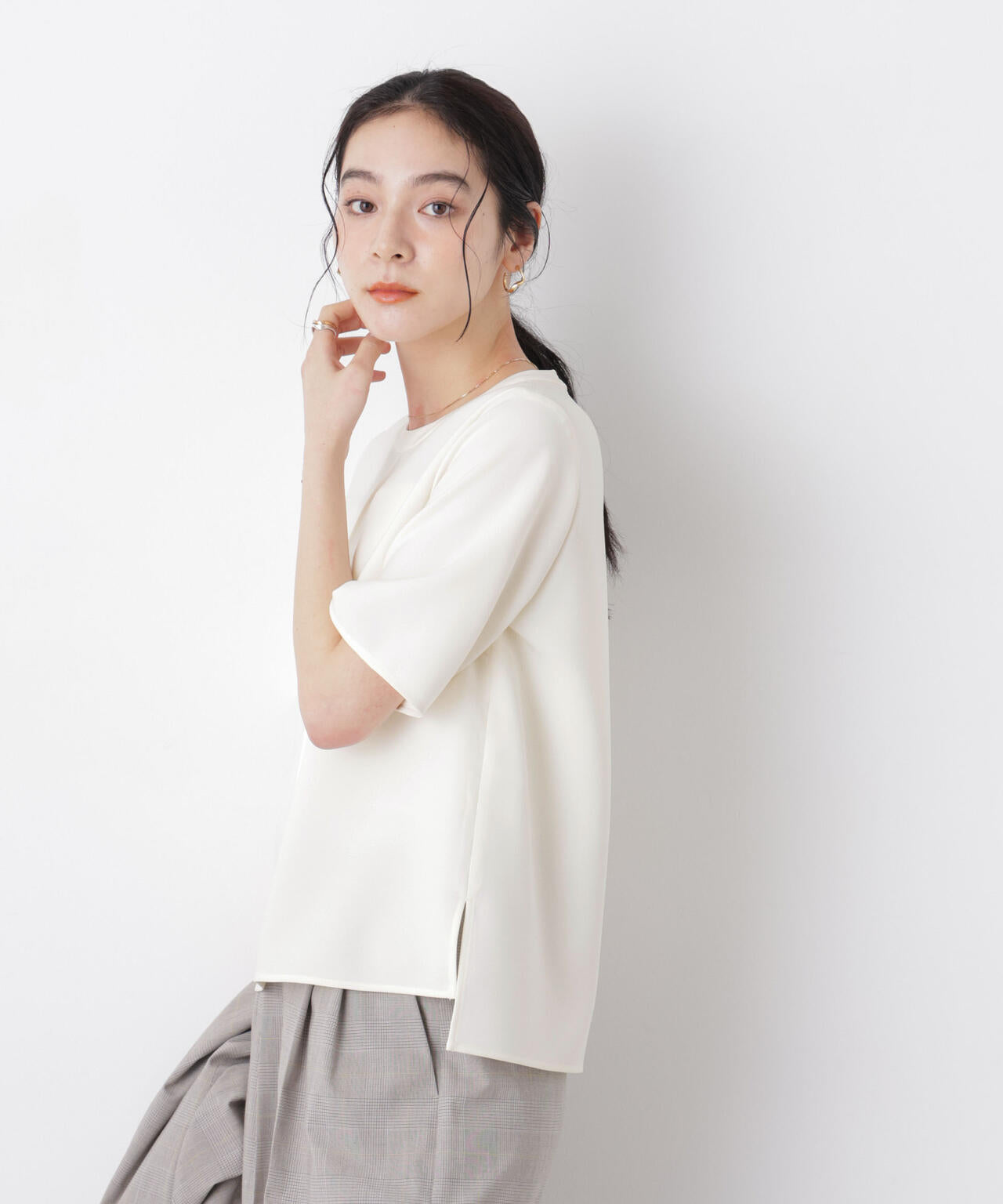 DressT/クルーネックハーフスリーブブラウス 6696121302