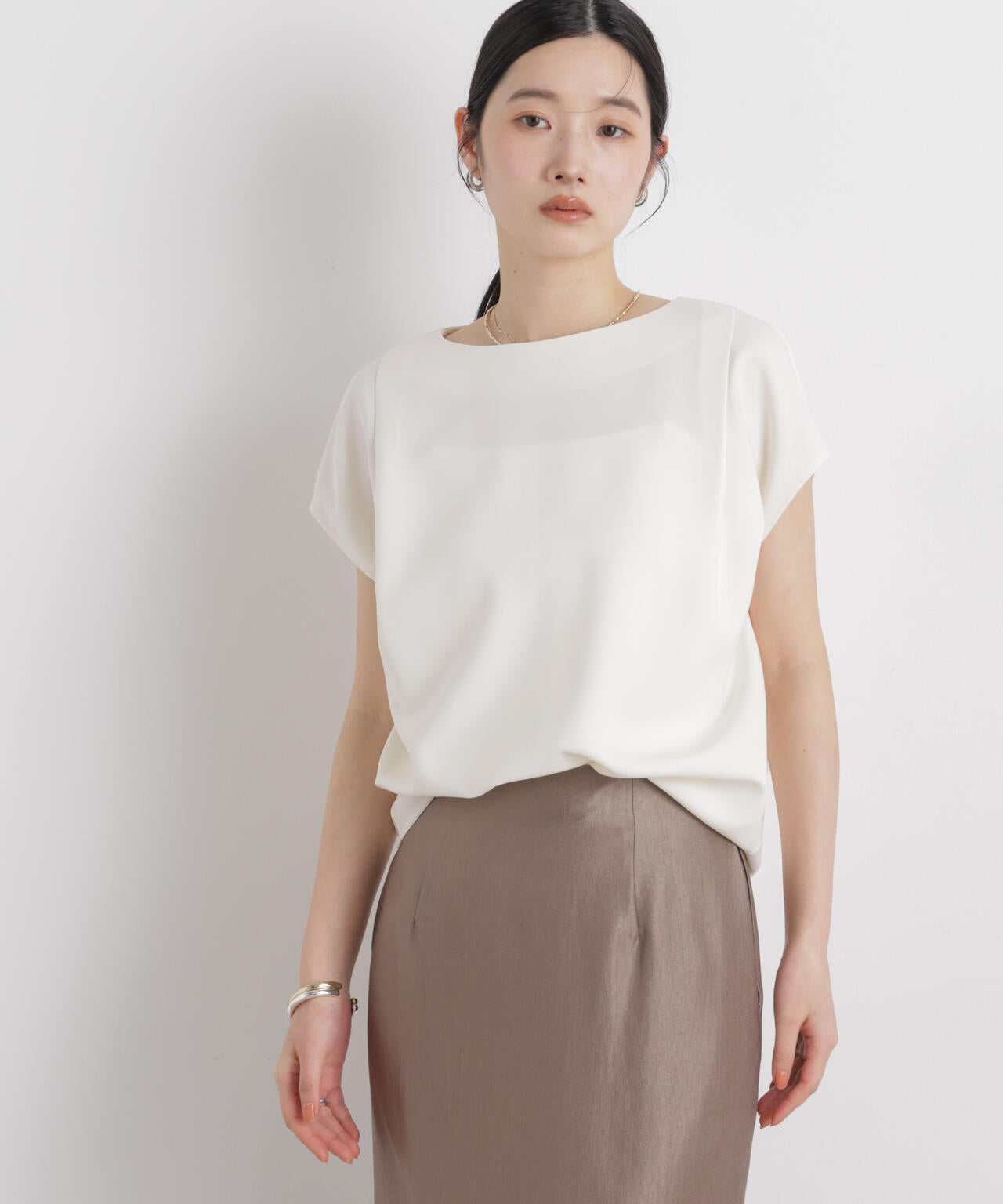 DressT/ボートネックタックコクーンブラウス 6696121304