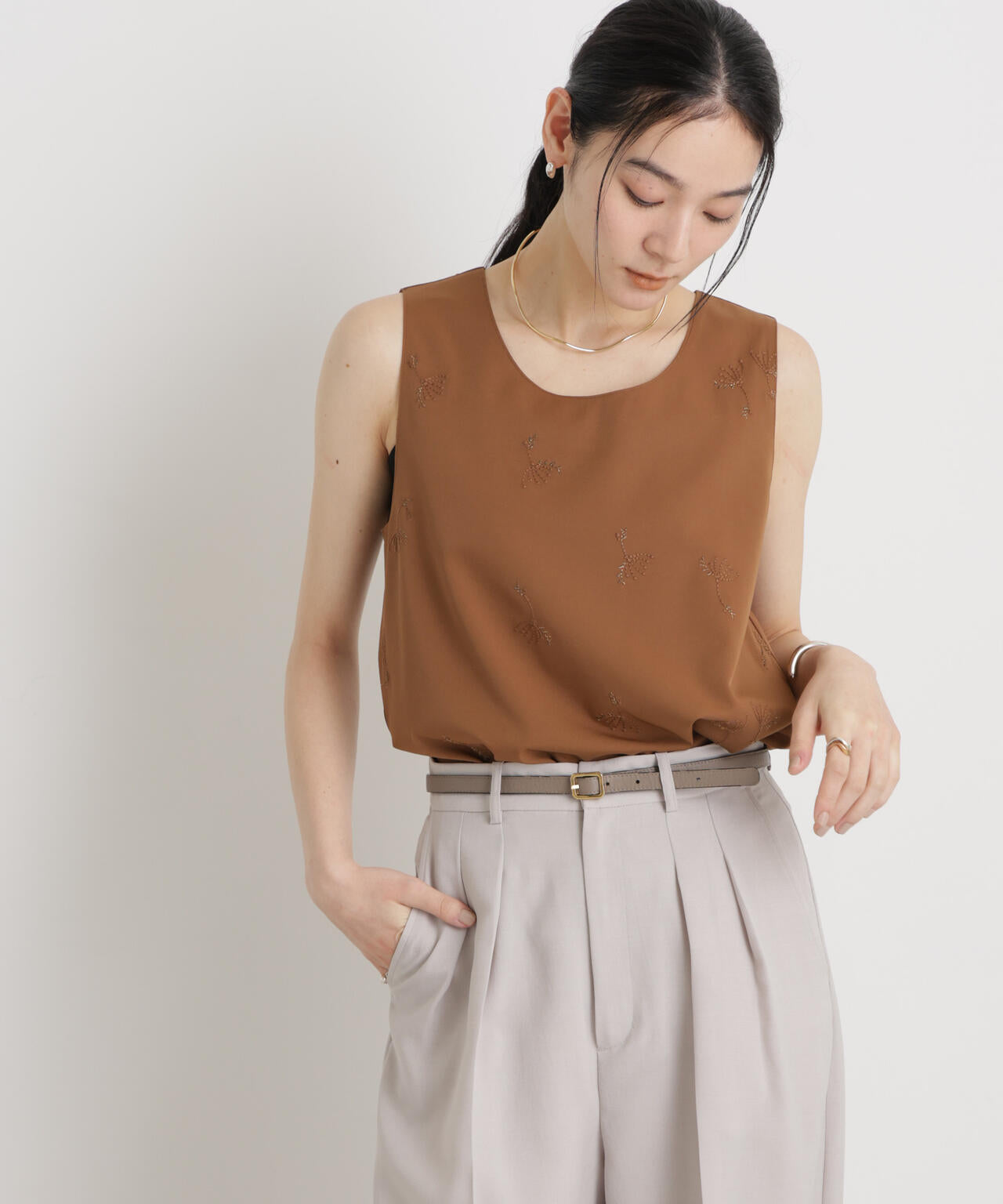 刺繍ツイルタンクブラウス(セットアップ可) 6696121306