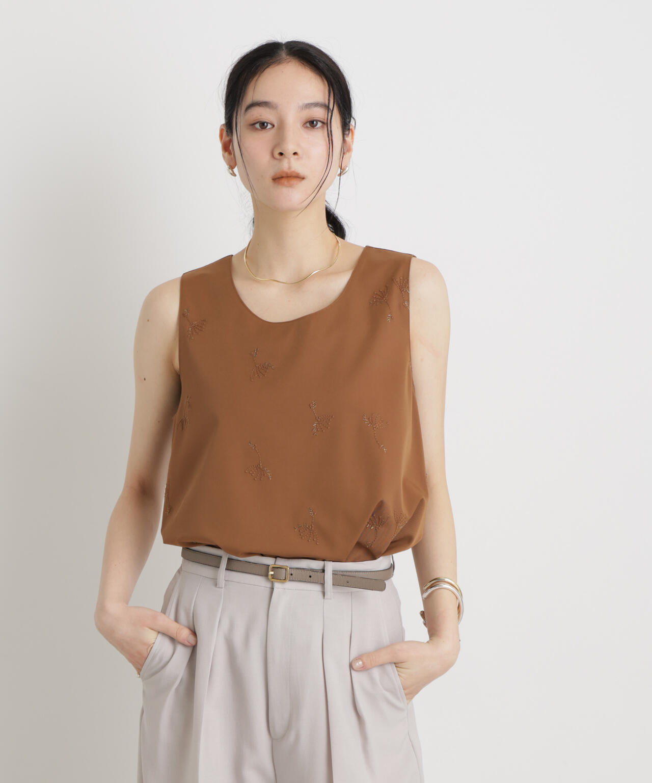 刺繍ツイルタンクブラウス(セットアップ可) 6696121306