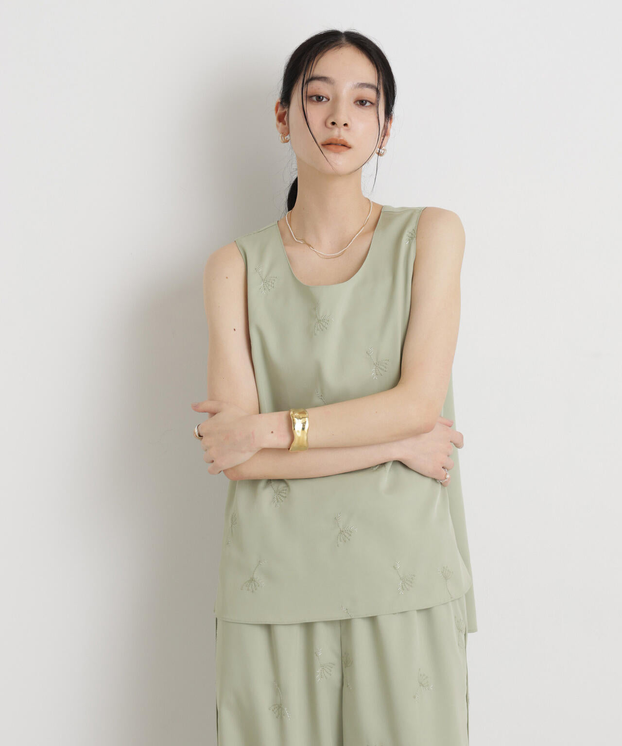 刺繍ツイルタンクブラウス(セットアップ可) 6696121306