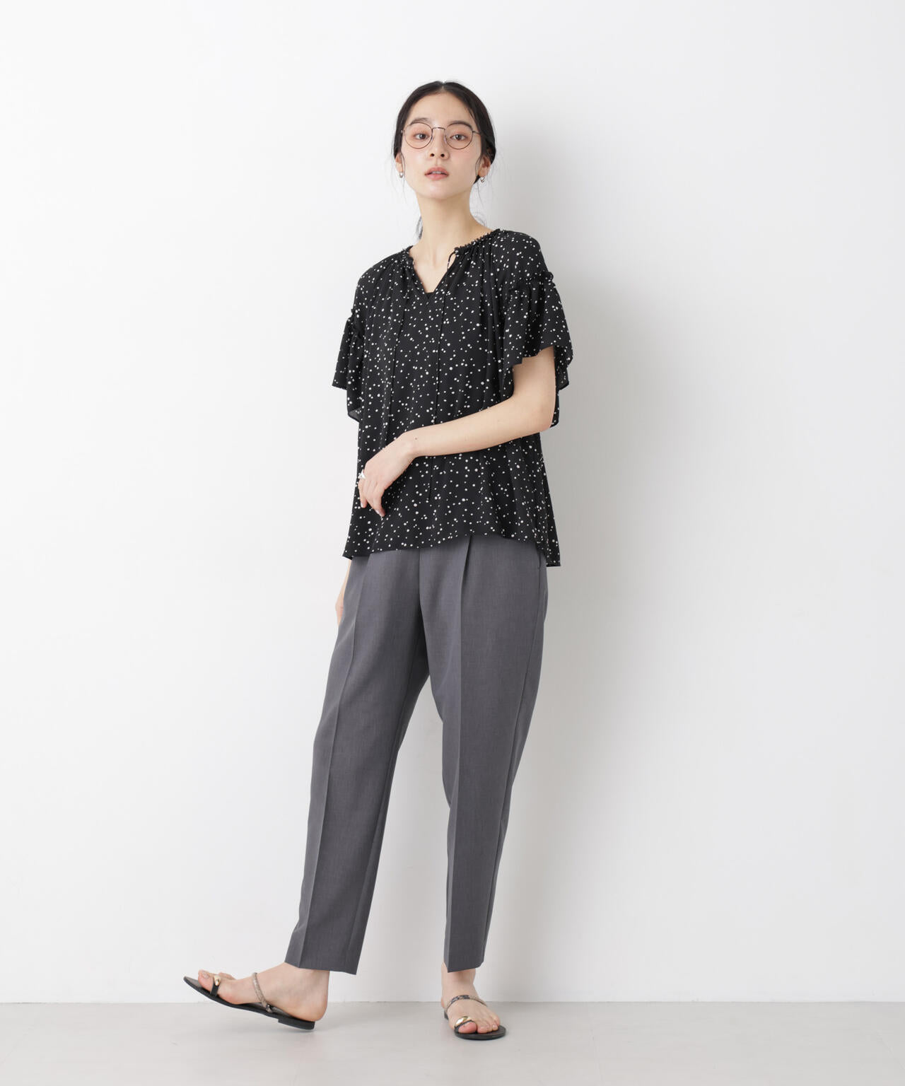 ドットプリントギャザーブラウス 6696121309