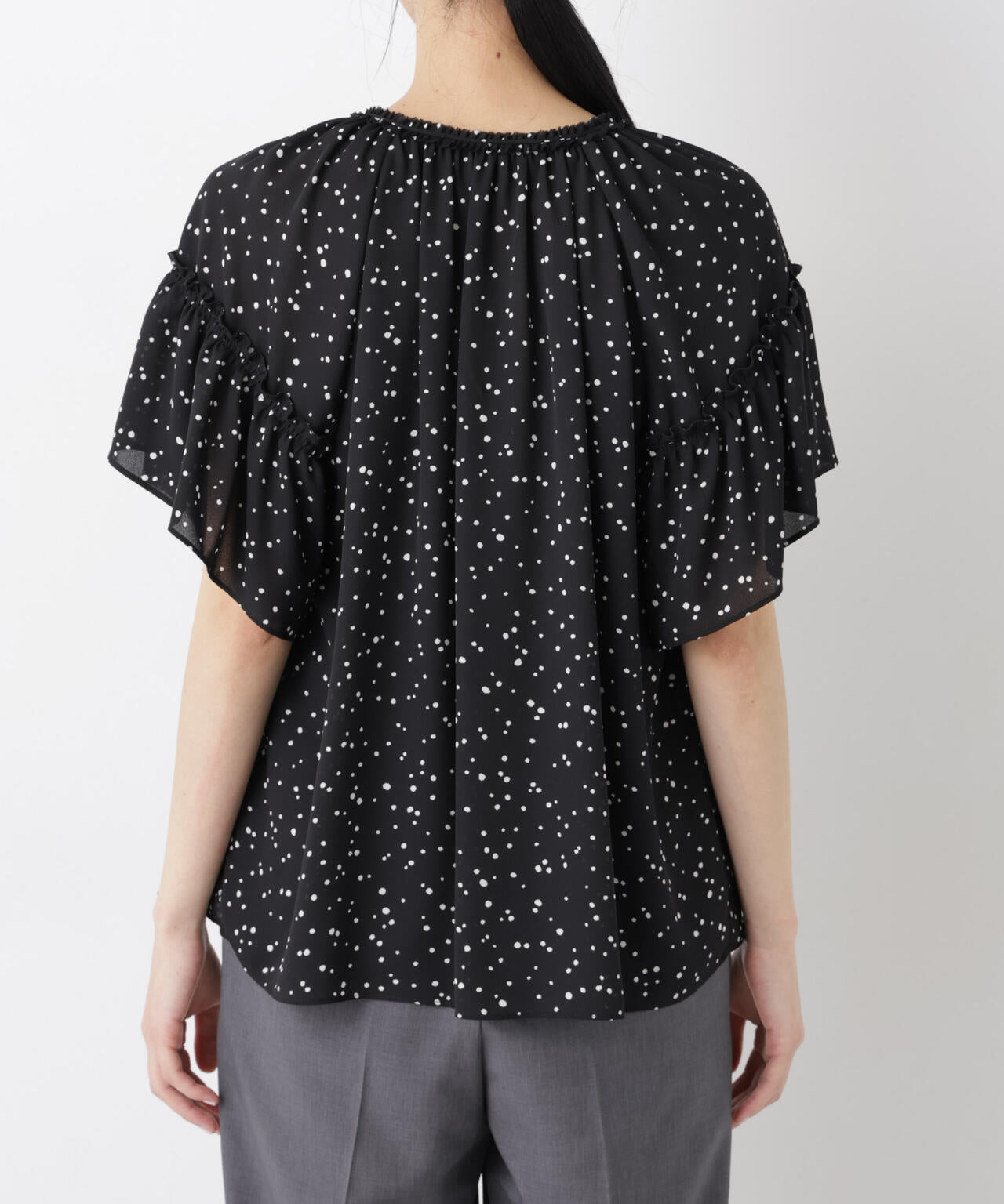 ドットプリントギャザーブラウス 6696121309