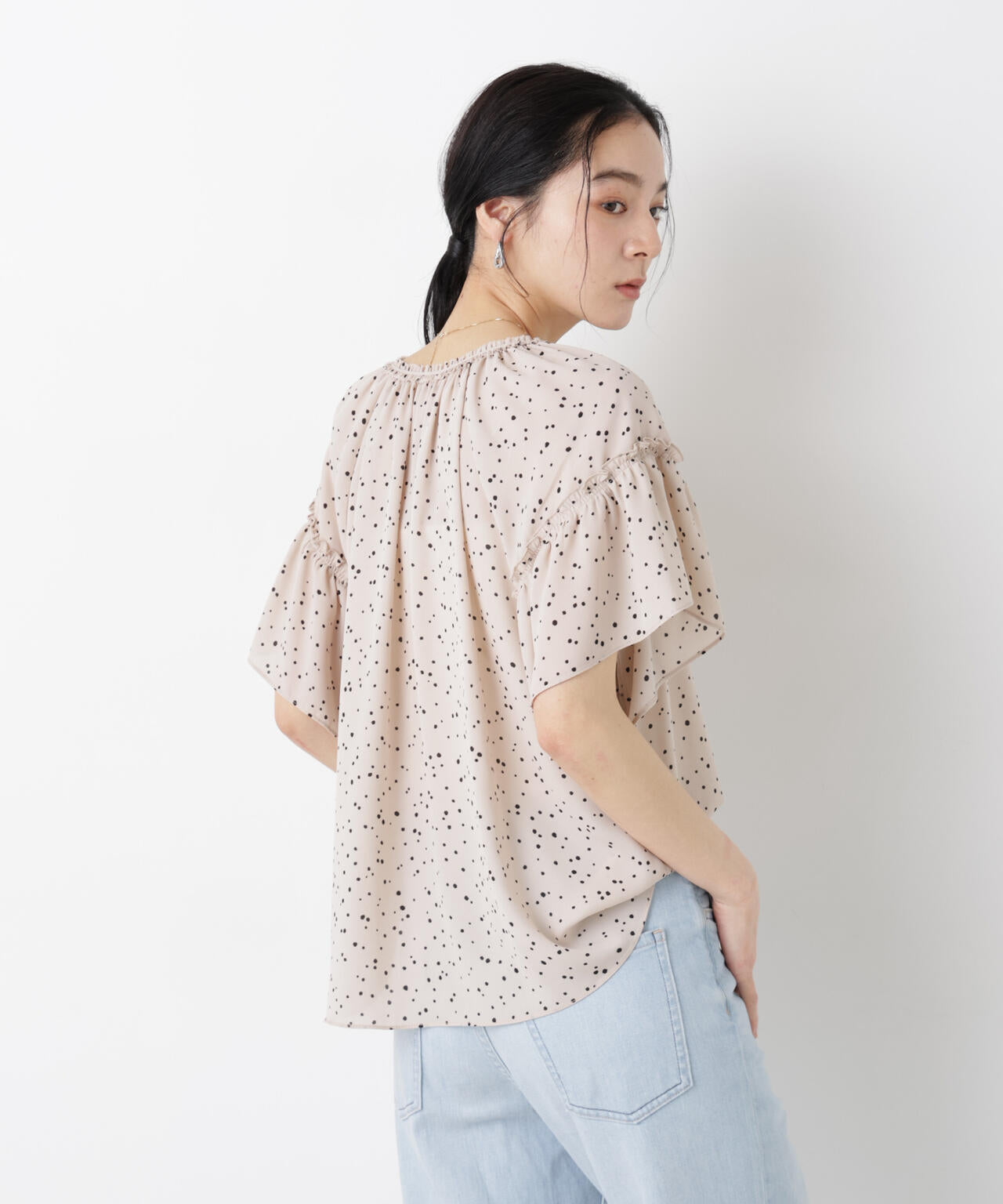 ドットプリントギャザーブラウス 6696121309