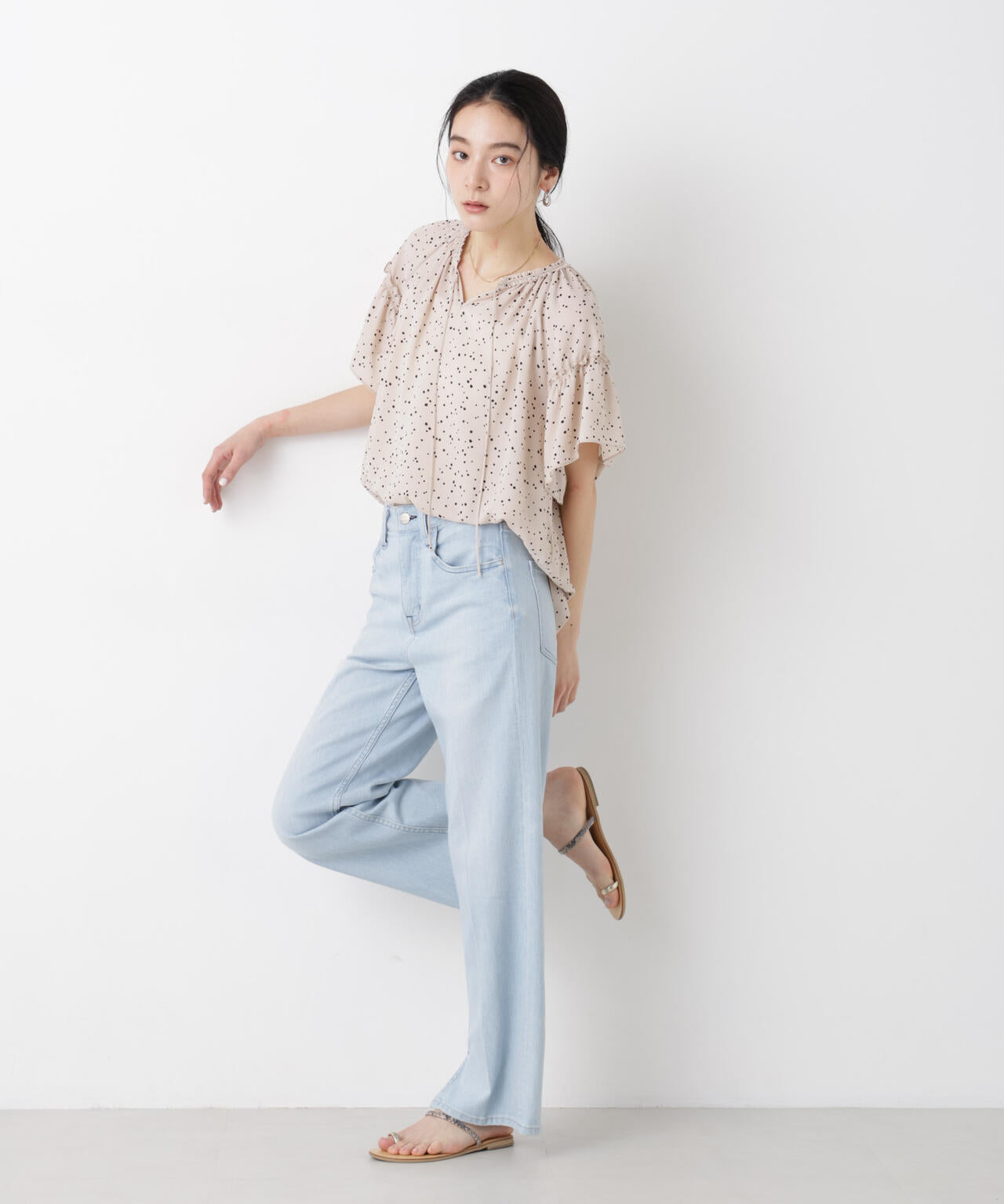 ドットプリントギャザーブラウス 6696121309