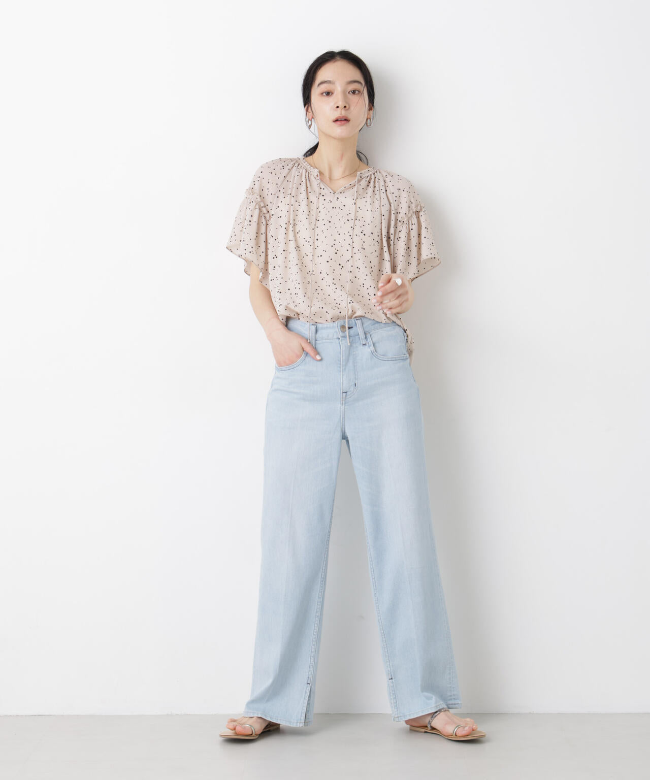 ドットプリントギャザーブラウス 6696121309