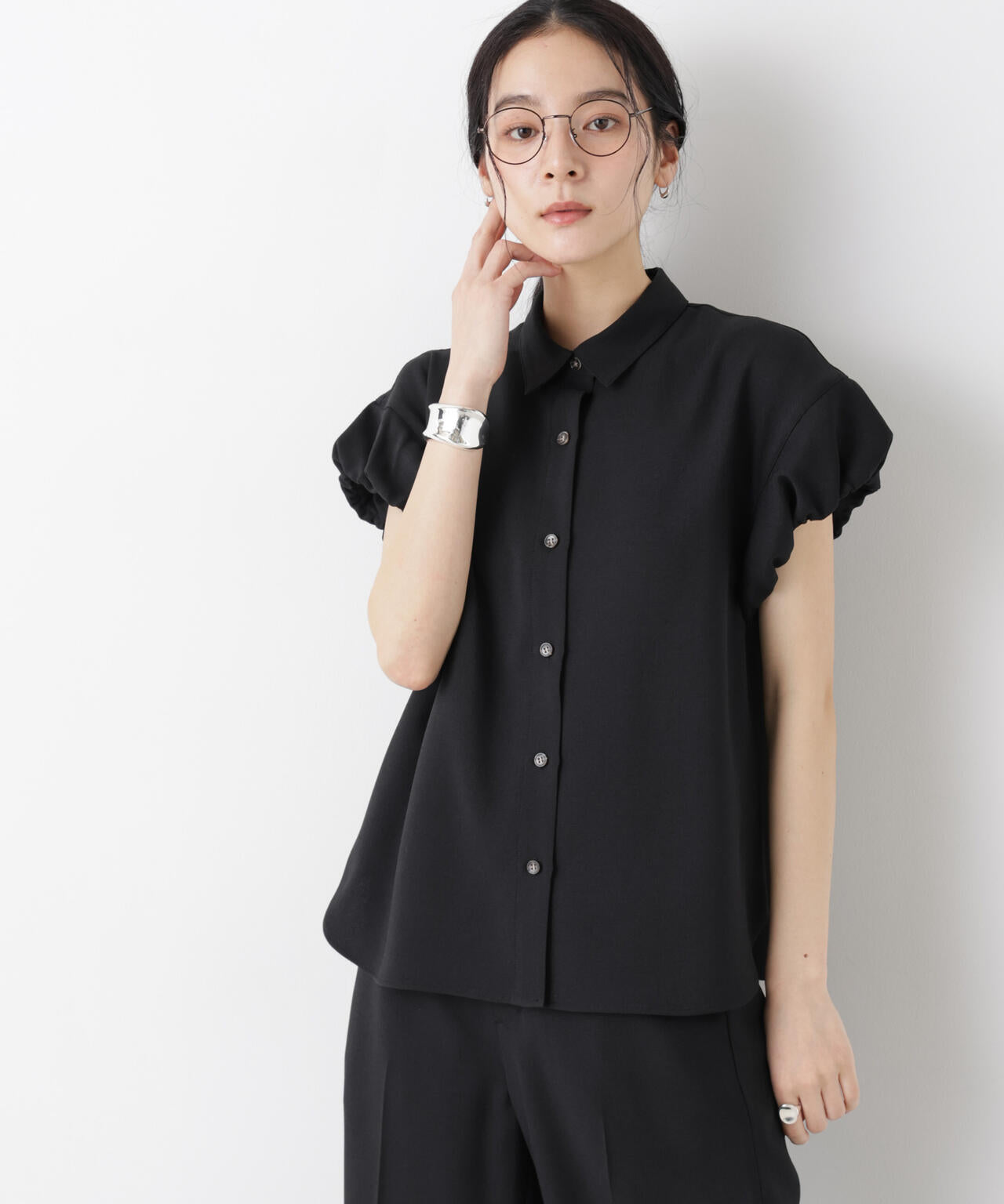 バーズアイギャザーボリュームスリーブブラウス(セットアップ可) 6696121312