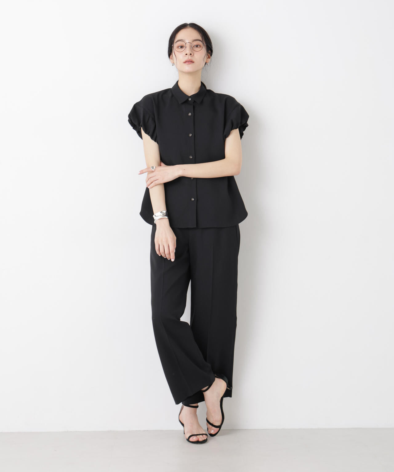 バーズアイギャザーボリュームスリーブブラウス(セットアップ可) 6696121312