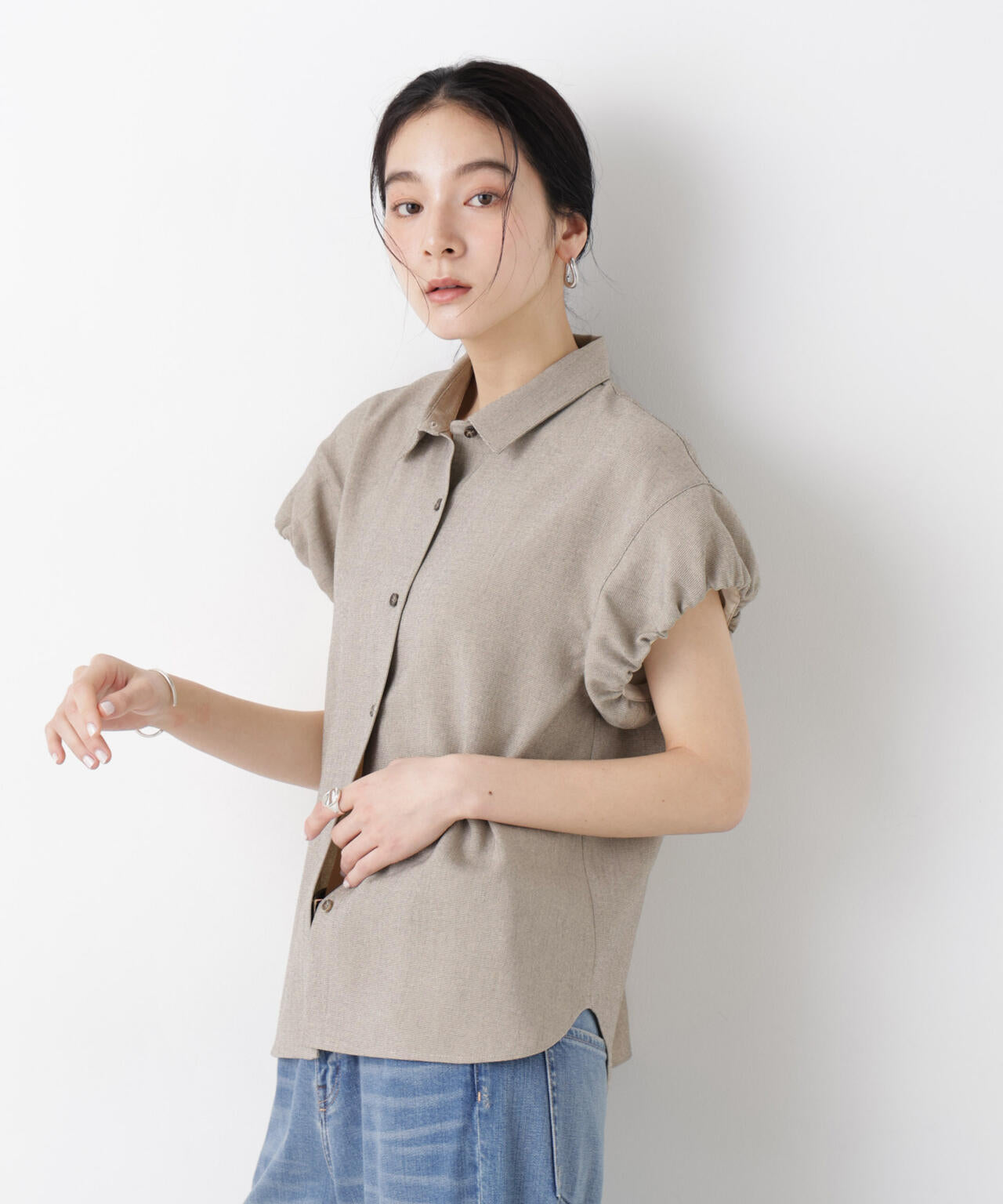 バーズアイギャザーボリュームスリーブブラウス(セットアップ可) 6696121312