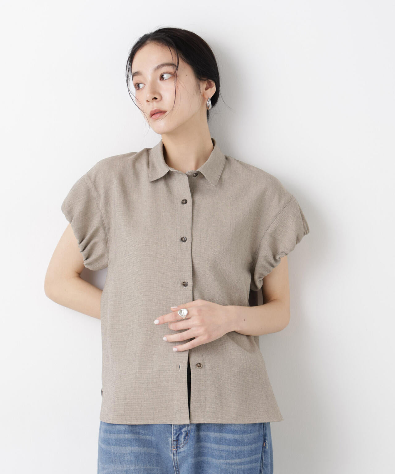 バーズアイギャザーボリュームスリーブブラウス(セットアップ可) 6696121312