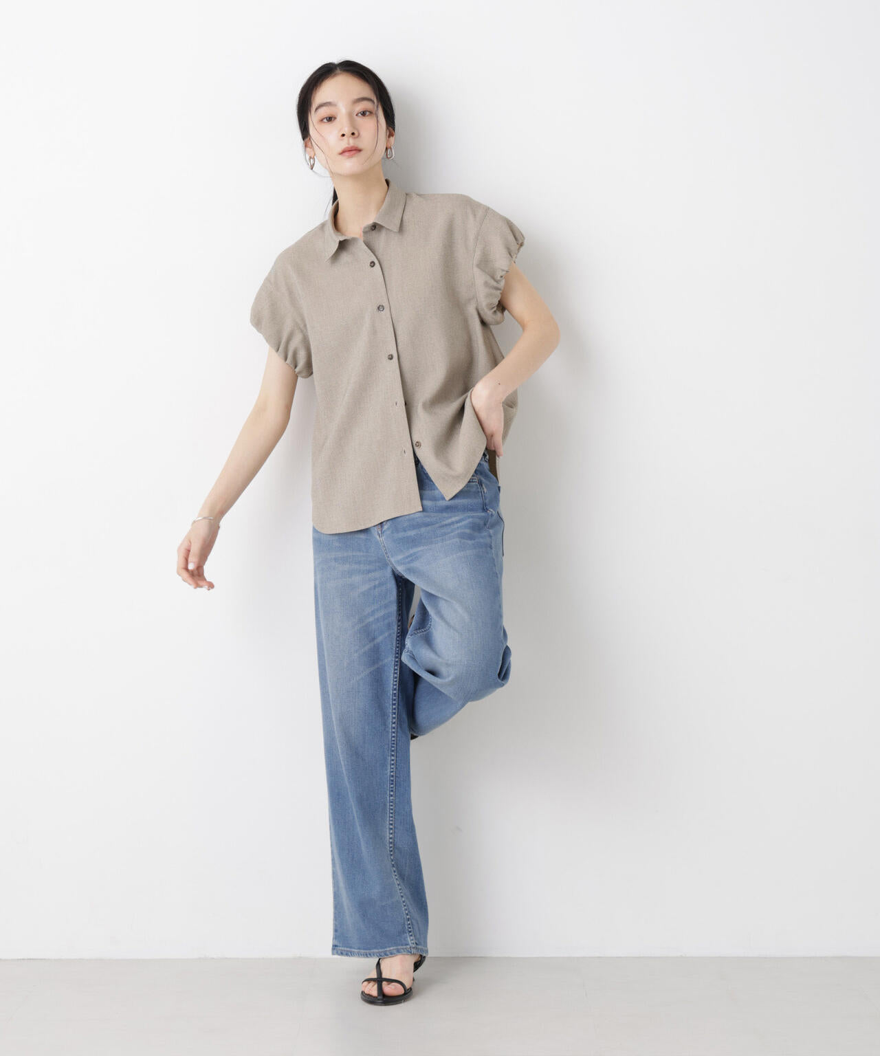 バーズアイギャザーボリュームスリーブブラウス(セットアップ可) 6696121312