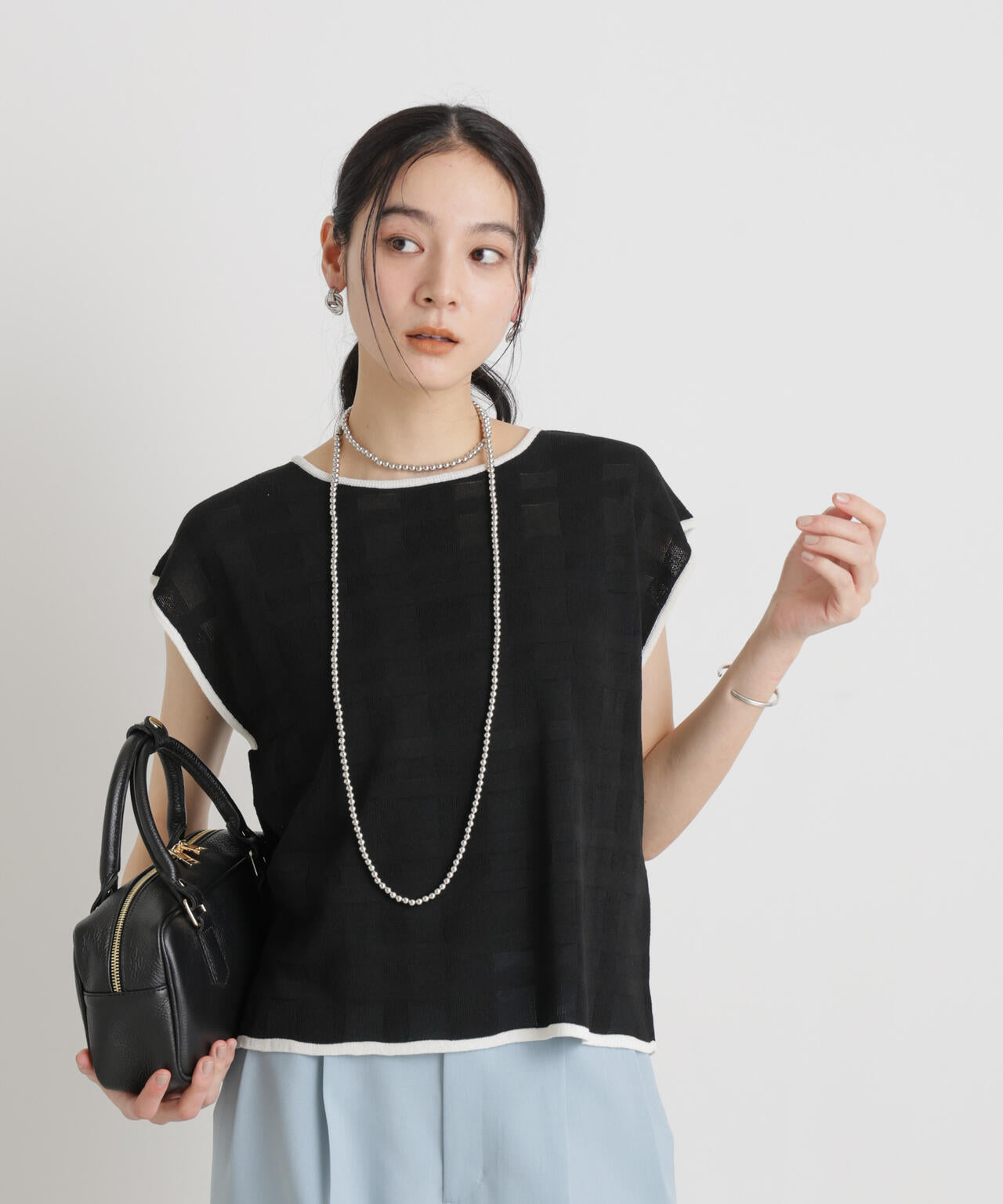 シアーチェックバイカラーパイピングニット 6696122321