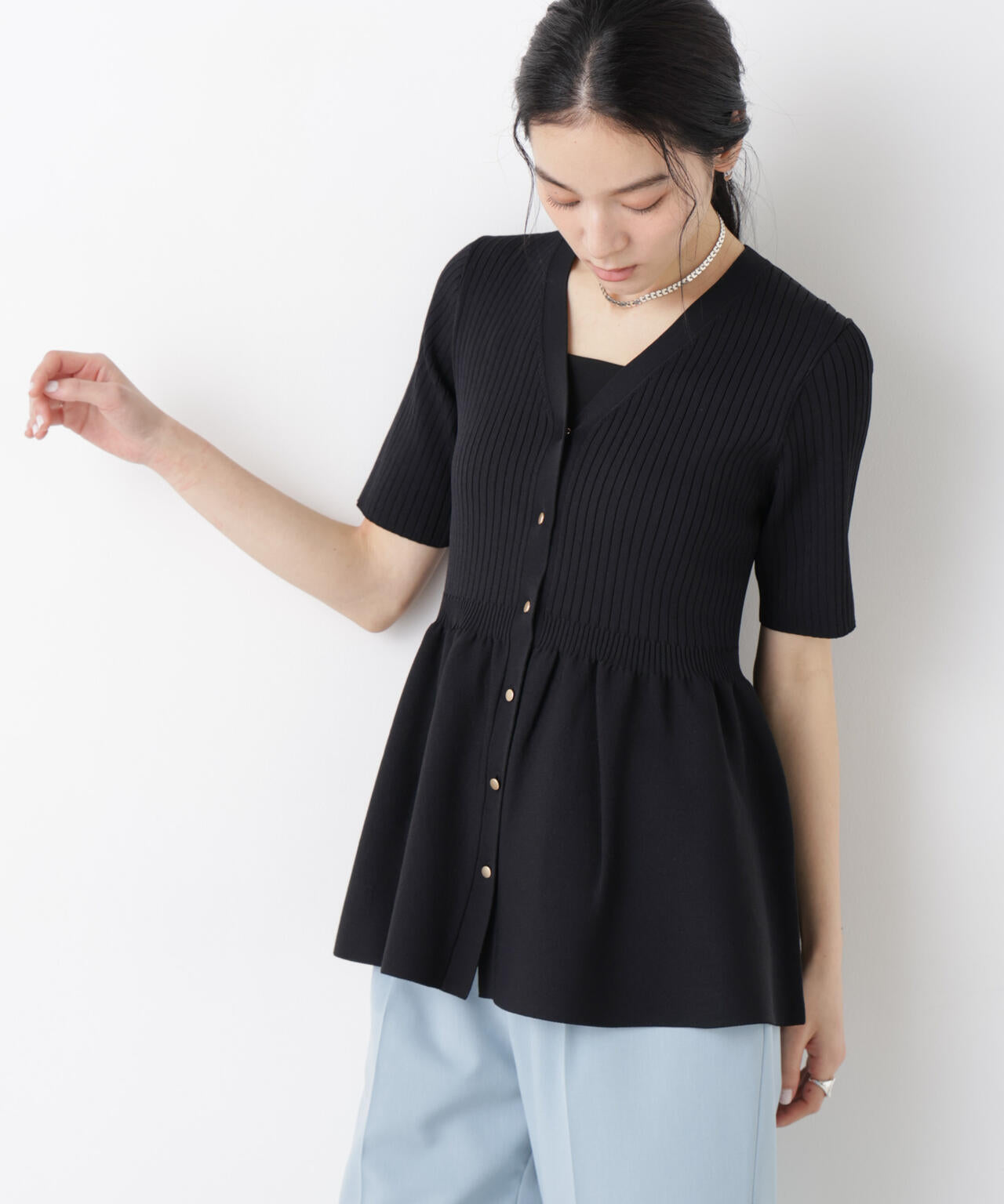 SUMMER VEIL KNIT ペプラムニットカーディガン 6696122322