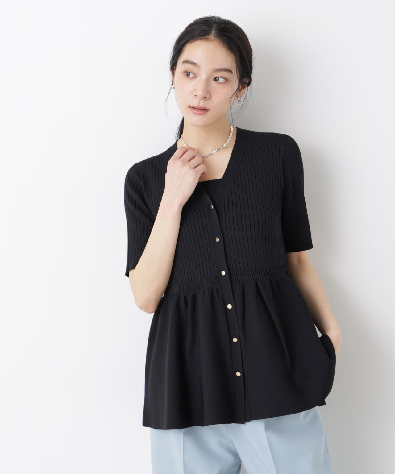SUMMER VEIL KNIT ペプラムニットカーディガン 6696122322