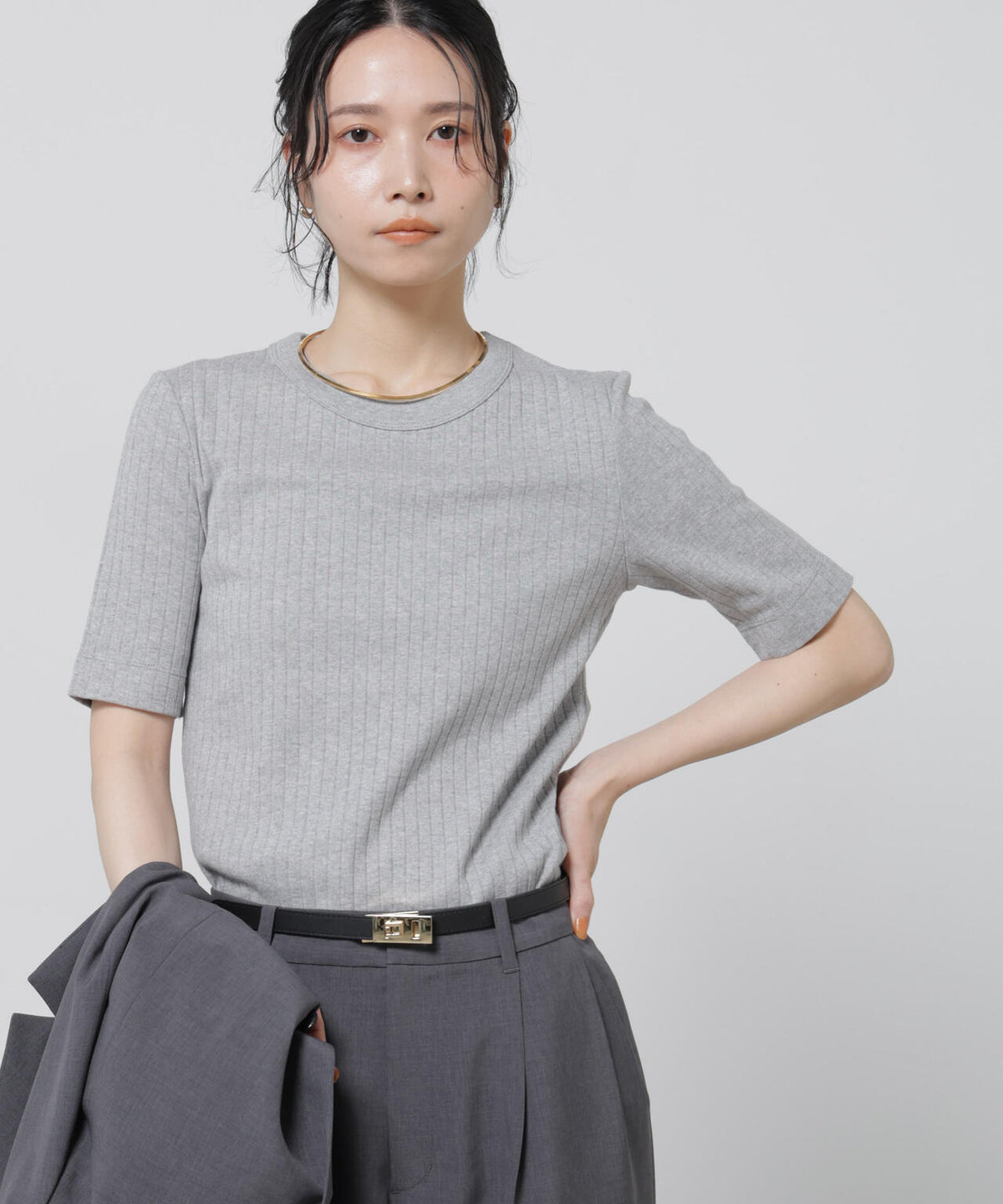 Anti Soaked(R) 汗染み防止クルーネックリブTシャツ 6696124304