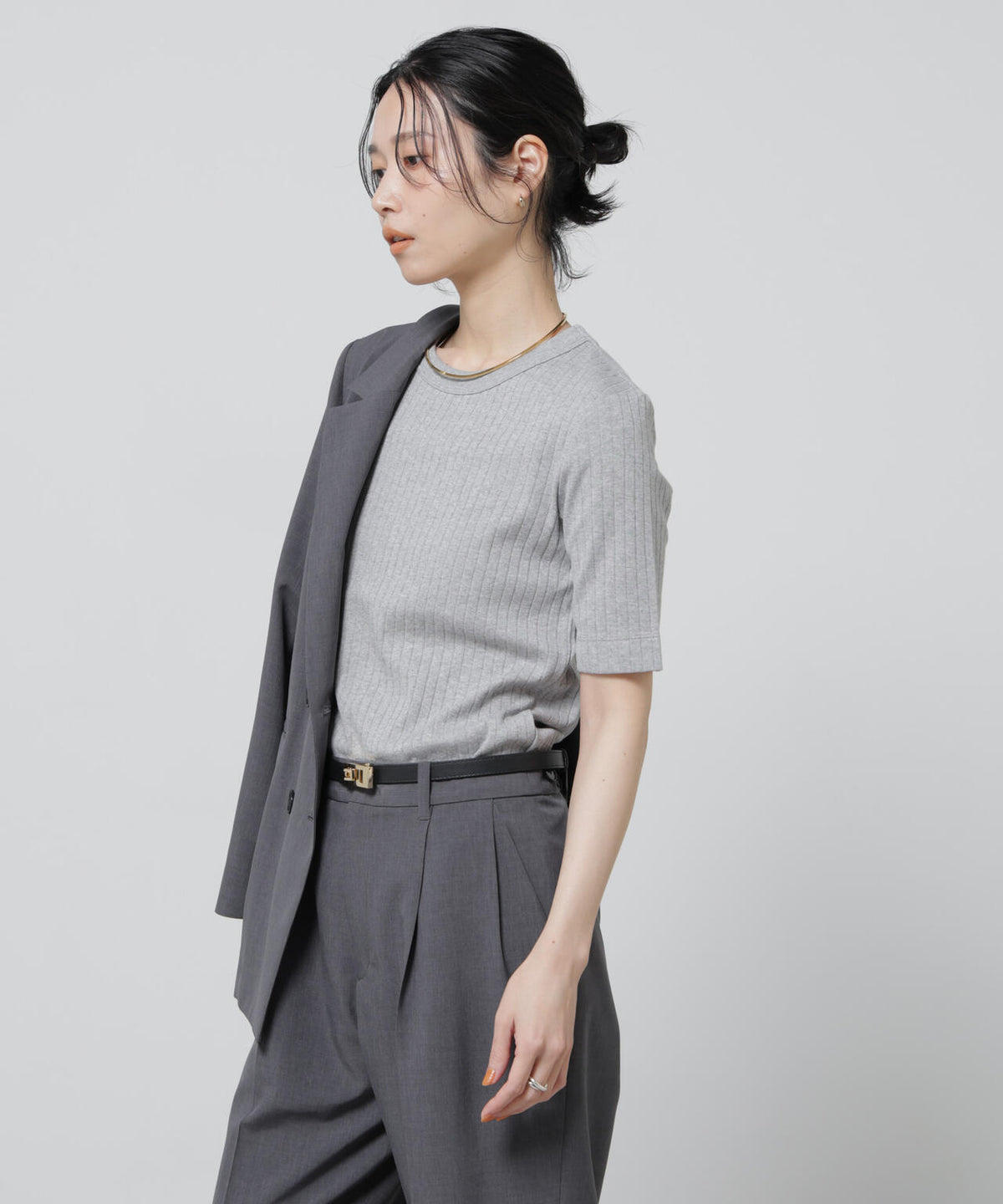 Anti Soaked(R) 汗染み防止クルーネックリブTシャツ 6696124304