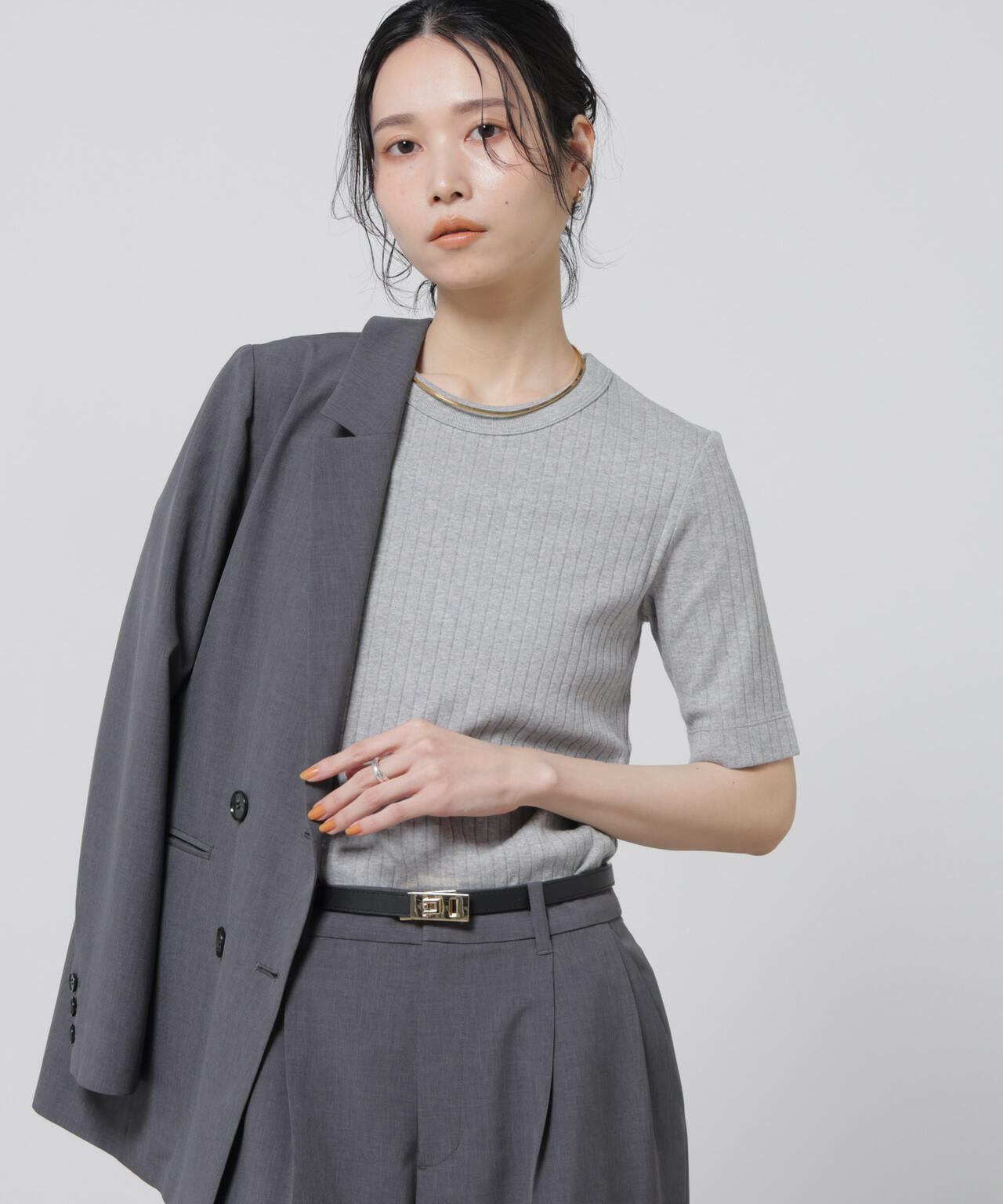 Anti Soaked(R) 汗染み防止クルーネックリブTシャツ 6696124304