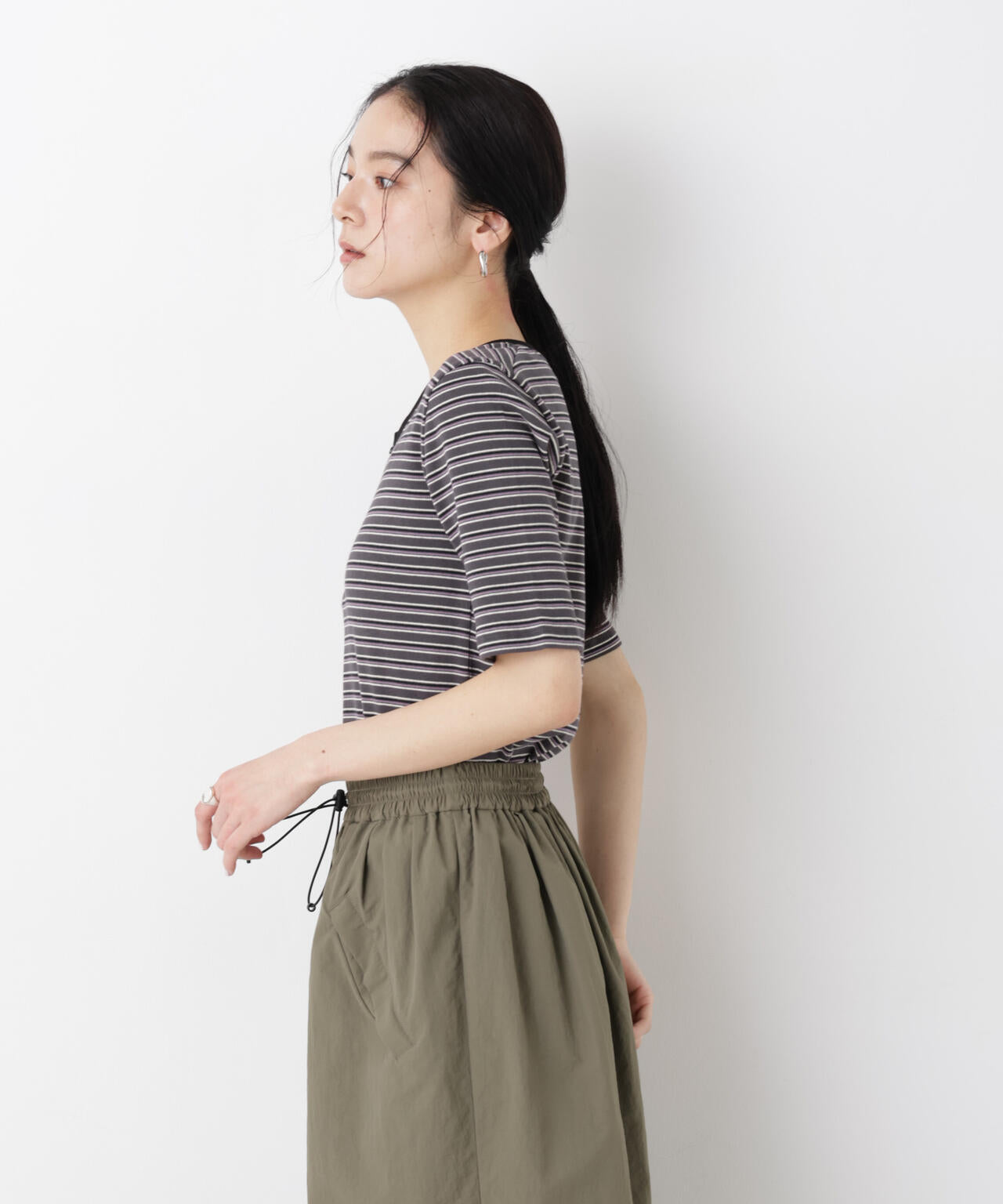 ボーダーテレコヘンリーネックTシャツ 6696124322