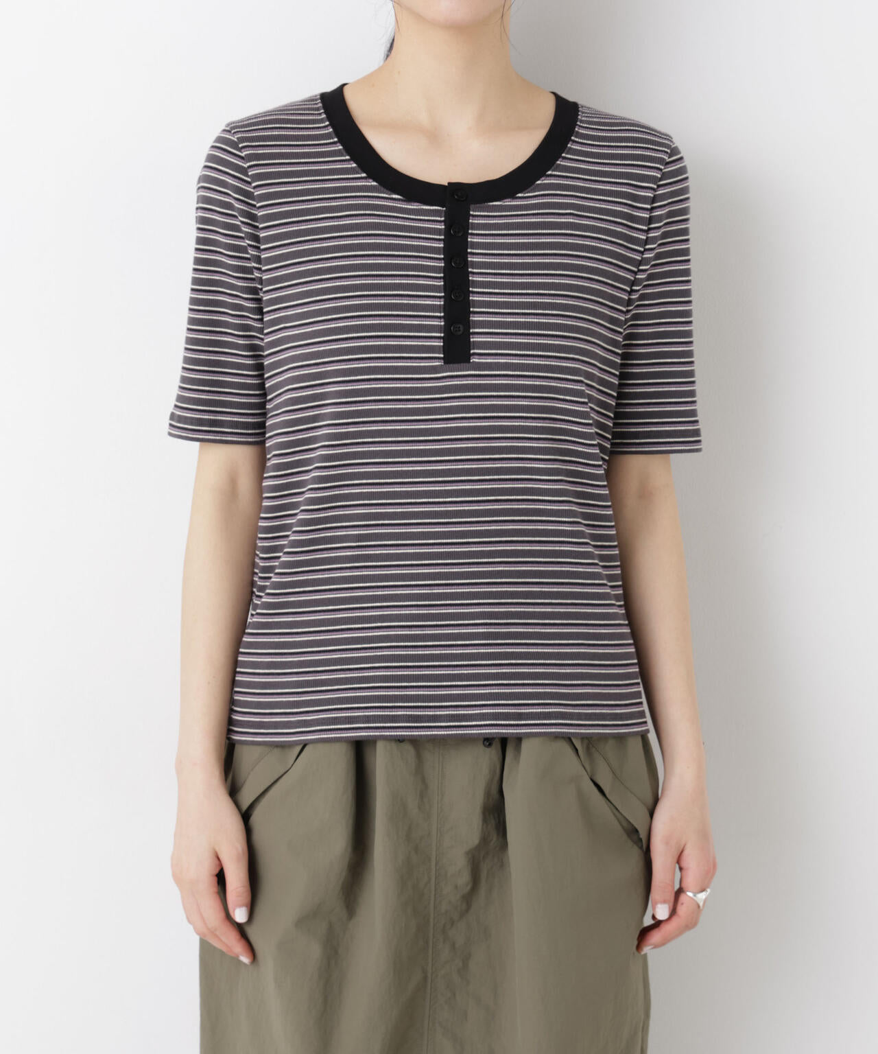 ボーダーテレコヘンリーネックTシャツ 6696124322