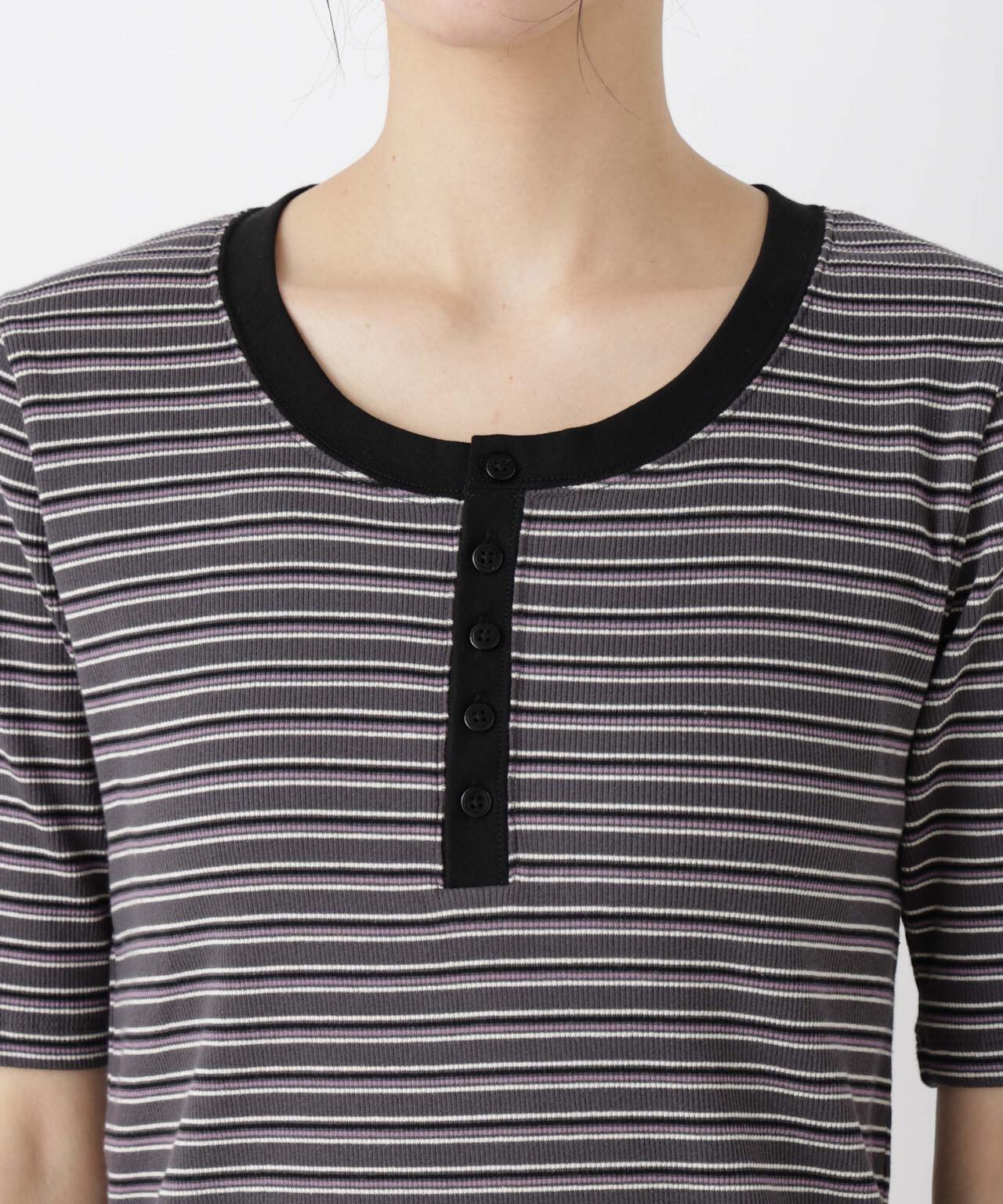 ボーダーテレコヘンリーネックTシャツ 6696124322