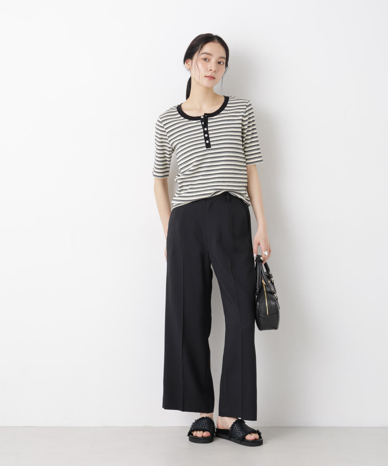 ボーダーテレコヘンリーネックTシャツ 6696124322