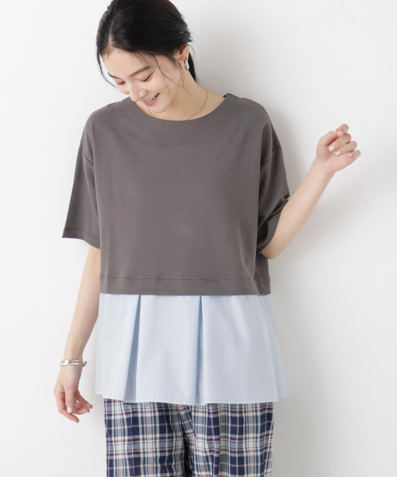 異素材ペプラムカットソー 6696124328