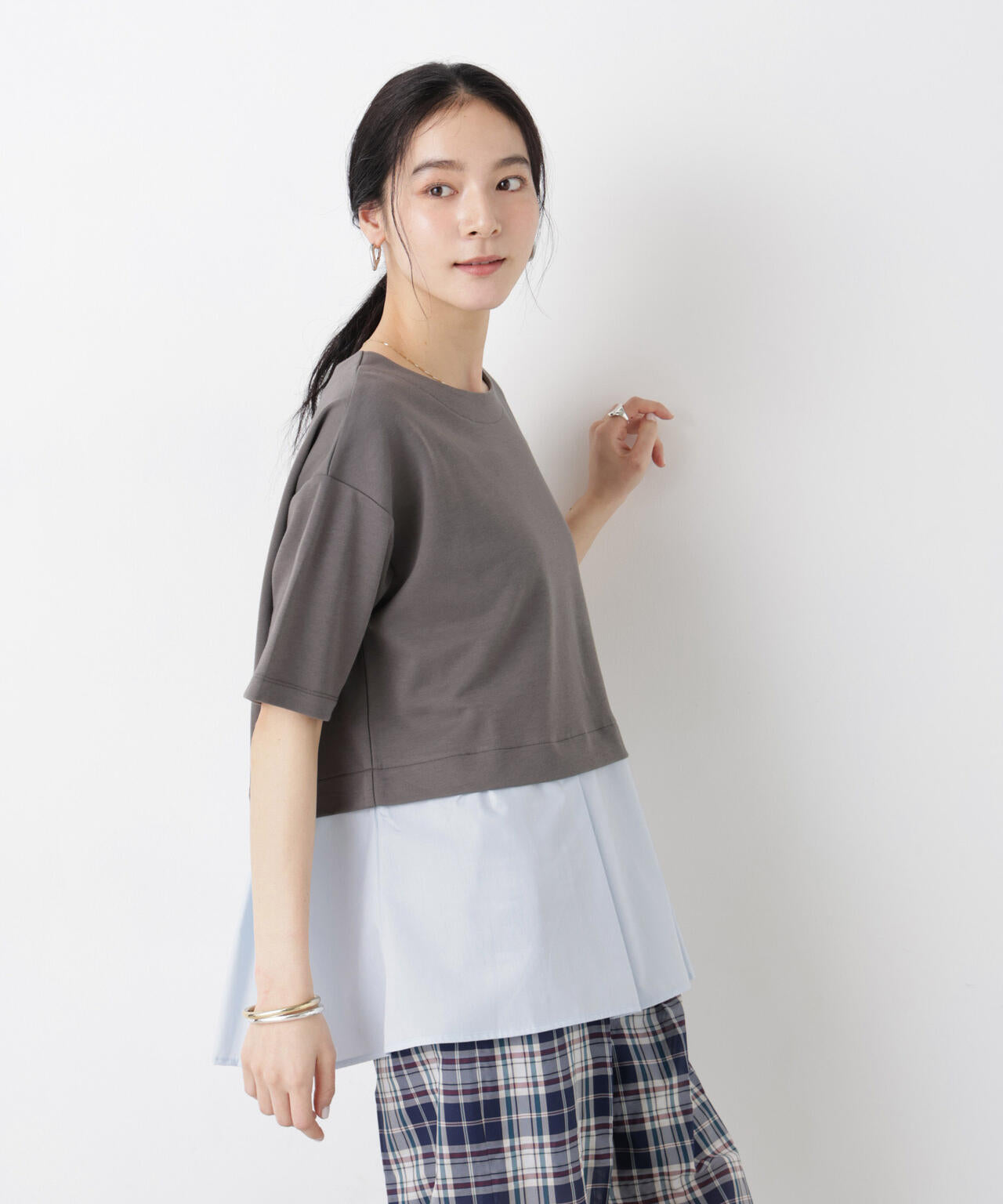 異素材ペプラムカットソー 6696124328