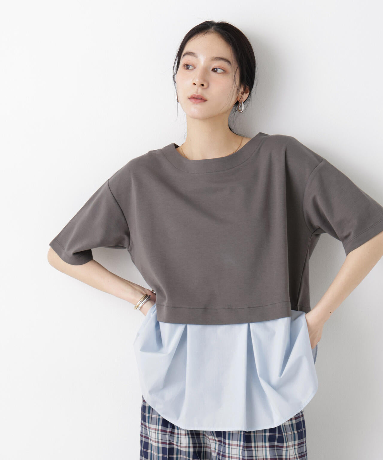 異素材ペプラムカットソー 6696124328