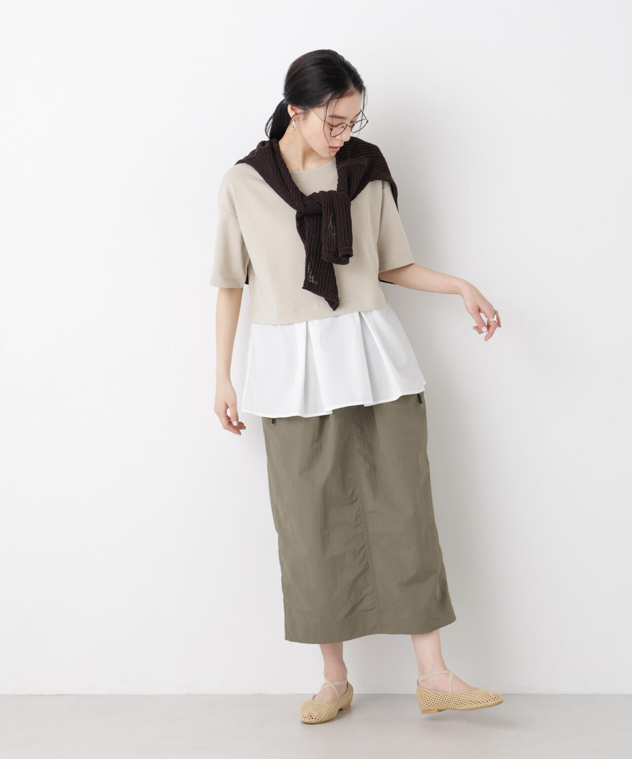 異素材ペプラムカットソー 6696124328