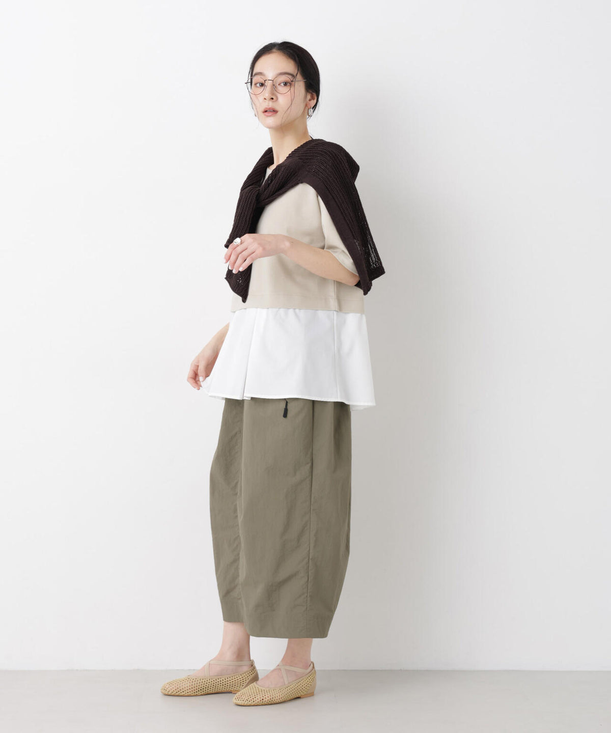 異素材ペプラムカットソー 6696124328