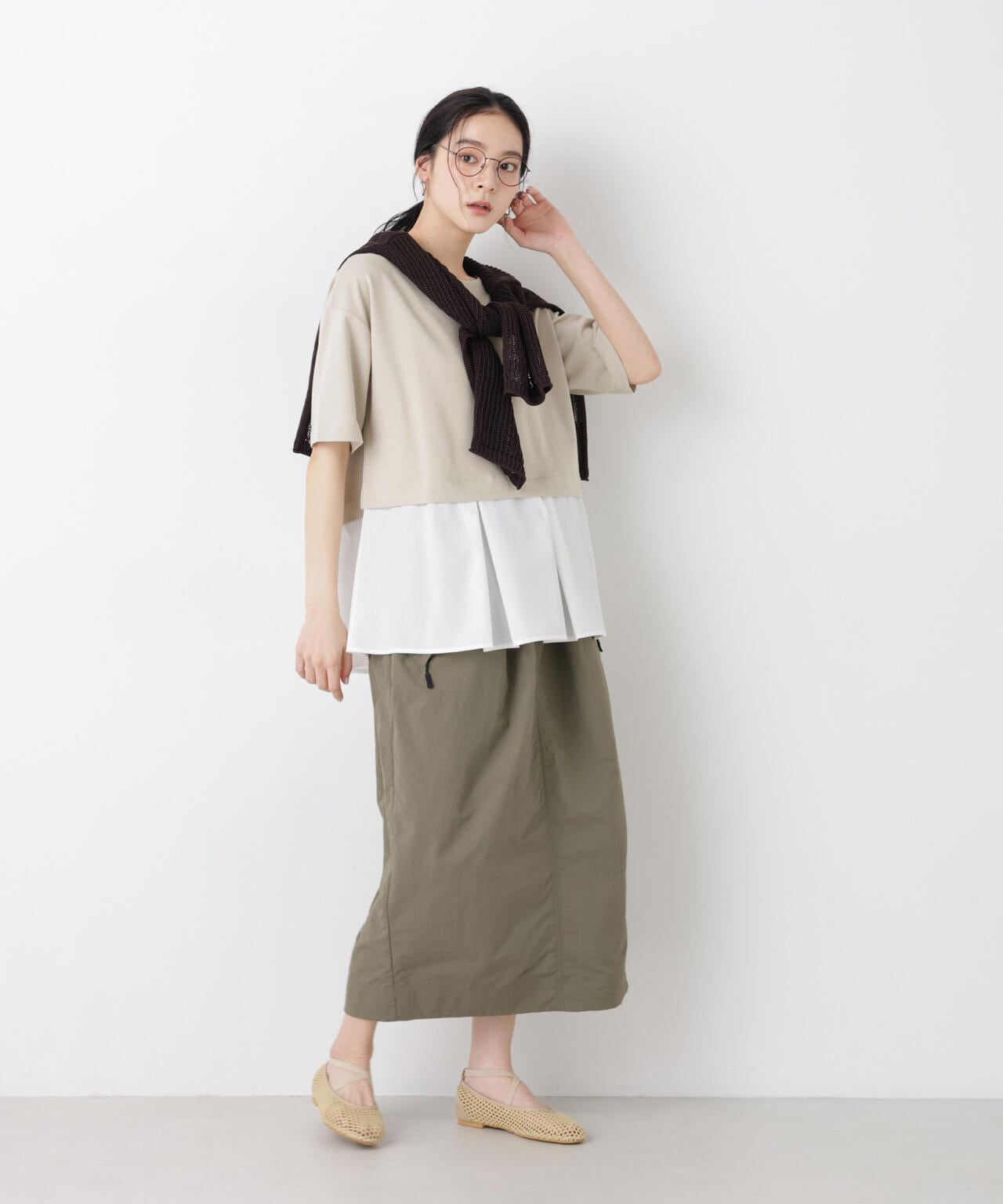 異素材ペプラムカットソー 6696124328