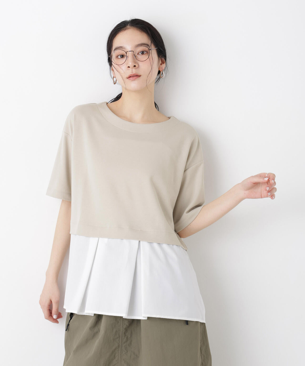 異素材ペプラムカットソー 6696124328